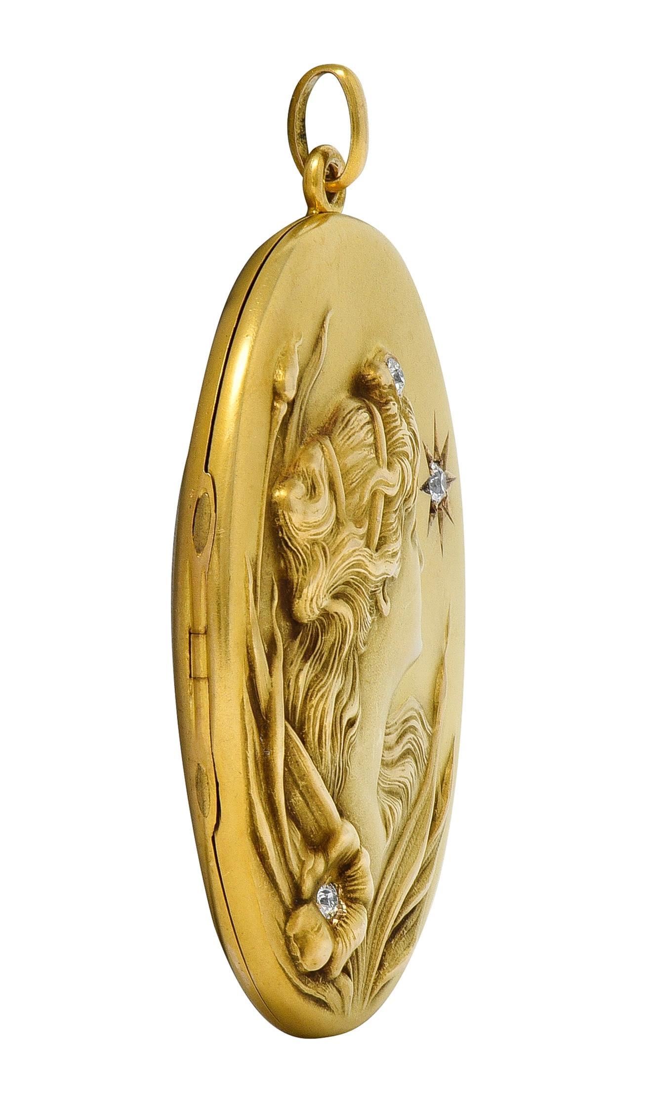Old European Cut Art Nouveau Diamond 14 Karat Yellow Gold Antique Lady Locket Pendant For Sale
