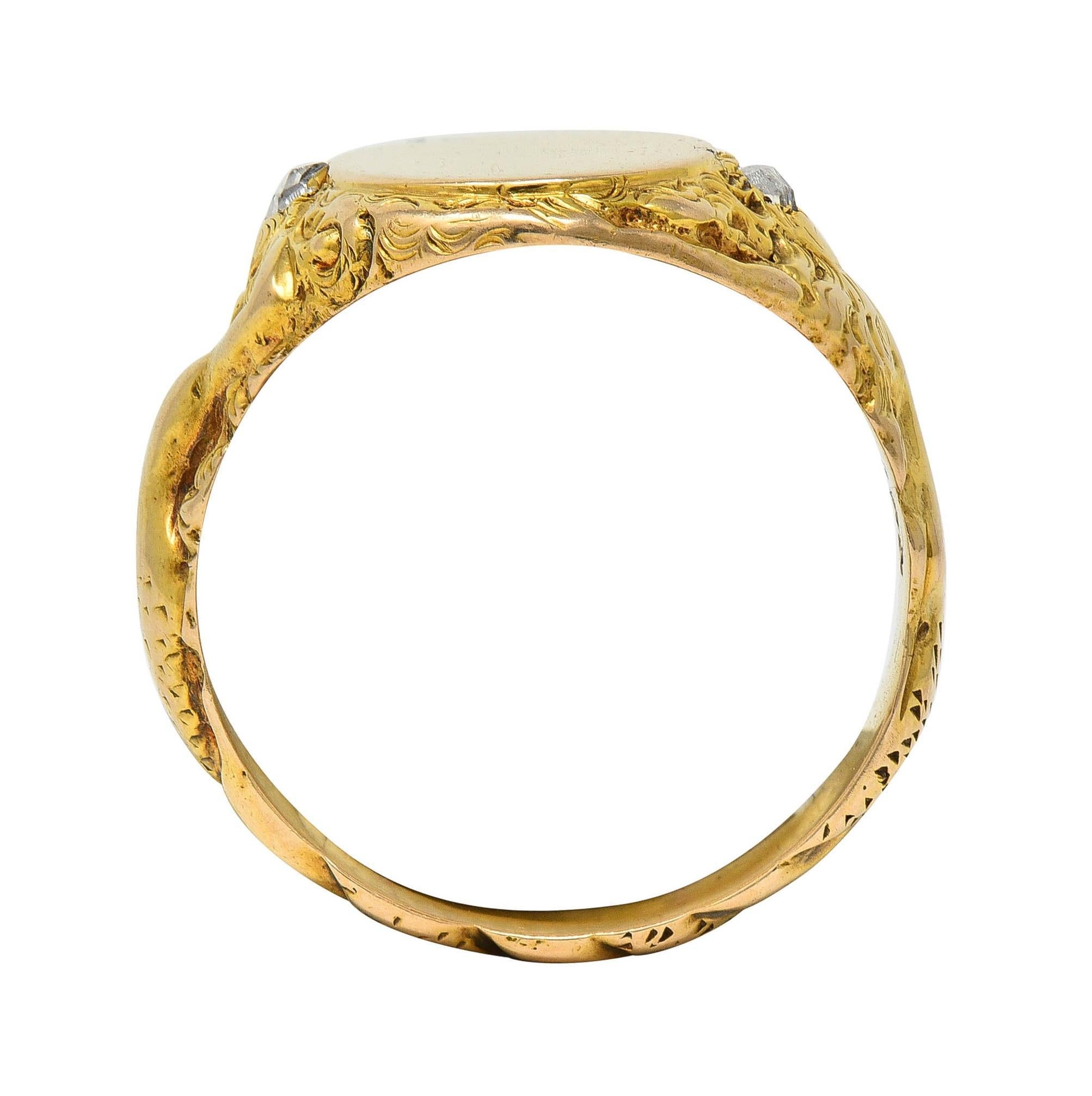 Art Nouveau Diamond 14 Karat Yellow Gold Antique Mermaid Signet Ring 7