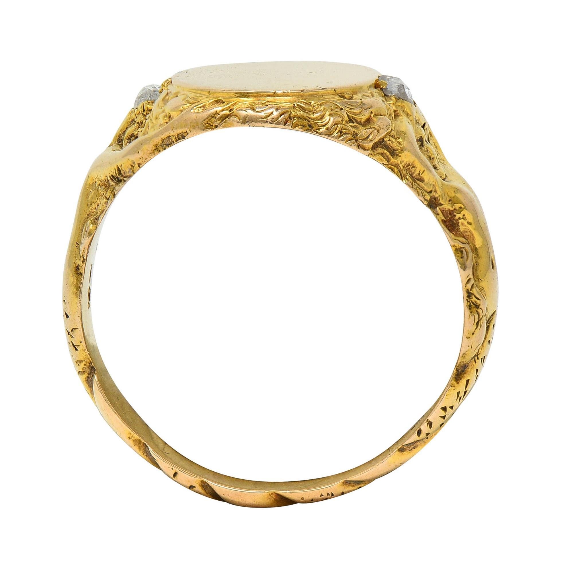 Art Nouveau Diamond 14 Karat Yellow Gold Antique Mermaid Signet Ring 8