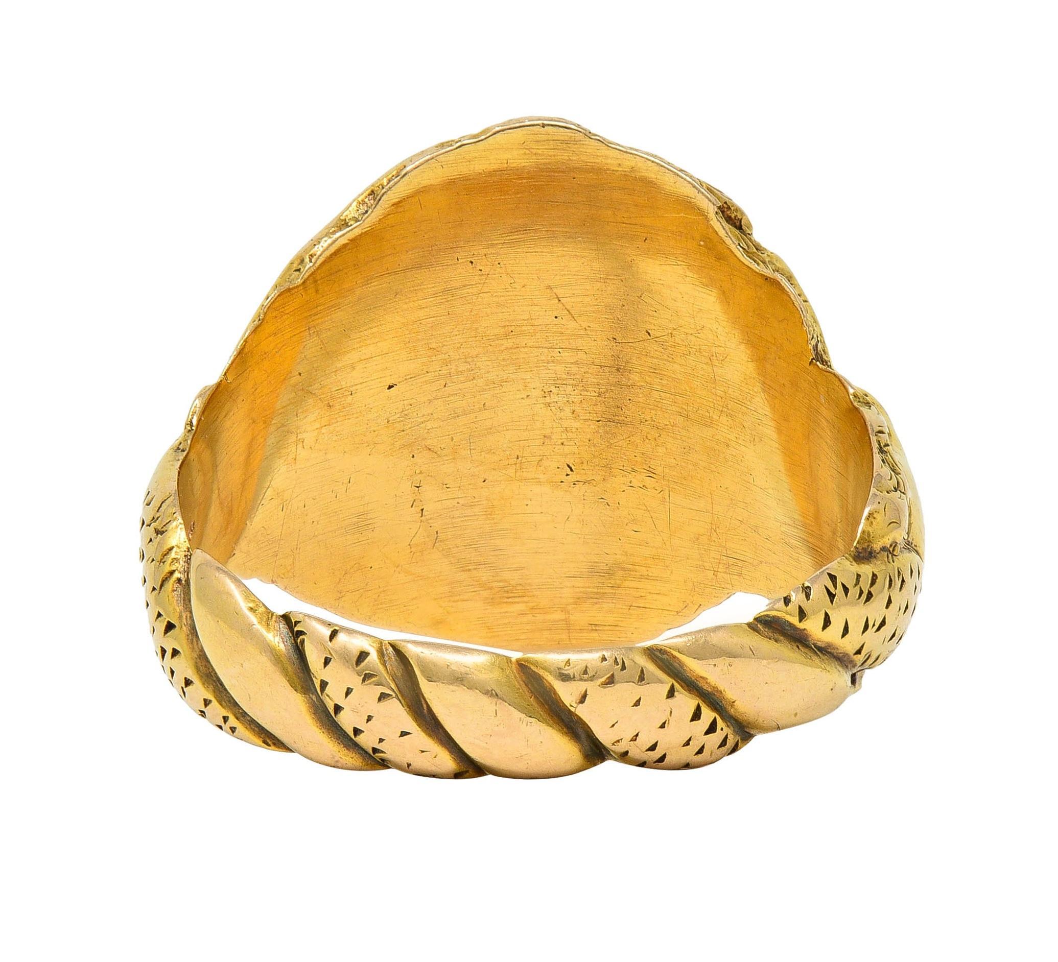 Art Nouveau Diamond 14 Karat Yellow Gold Antique Mermaid Signet Ring 1