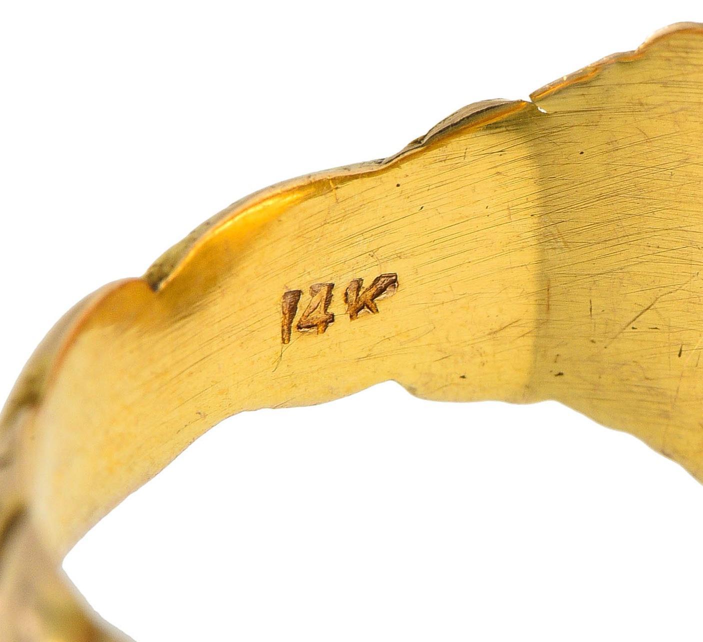 Art Nouveau Diamond 14 Karat Yellow Gold Antique Mermaid Signet Ring 4