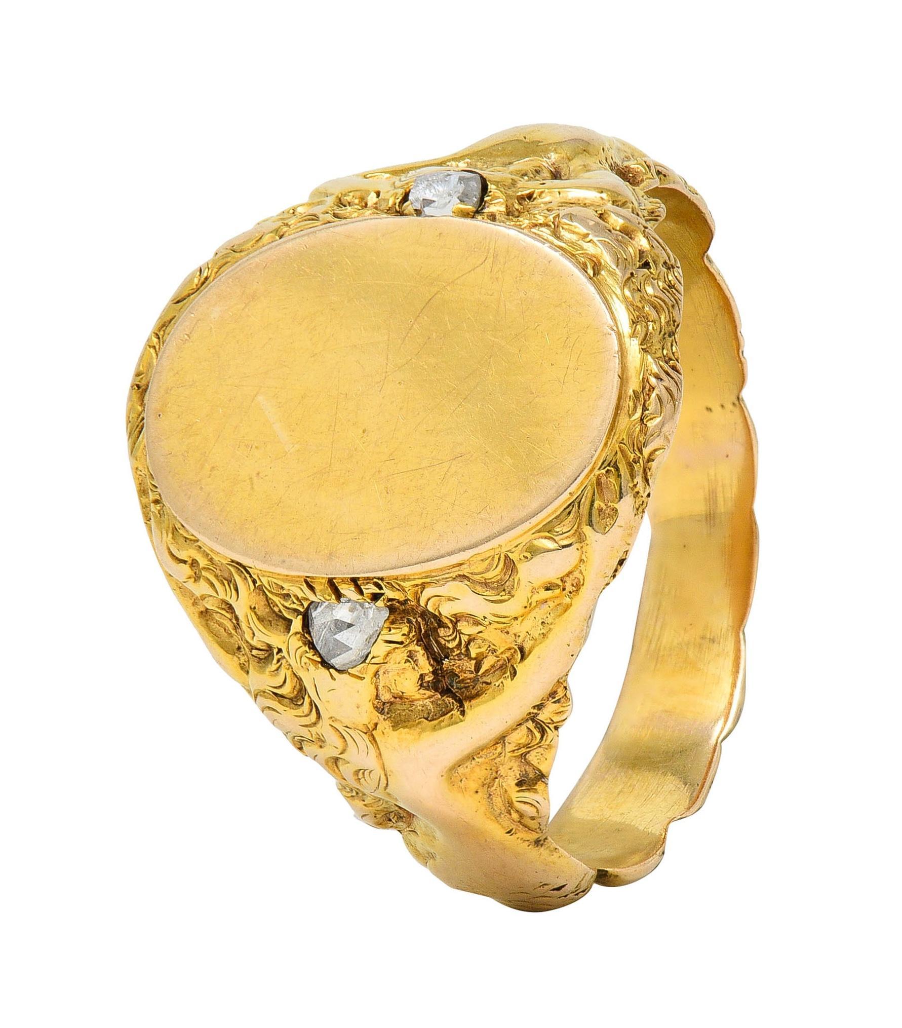 Art Nouveau Diamond 14 Karat Yellow Gold Antique Mermaid Signet Ring 5