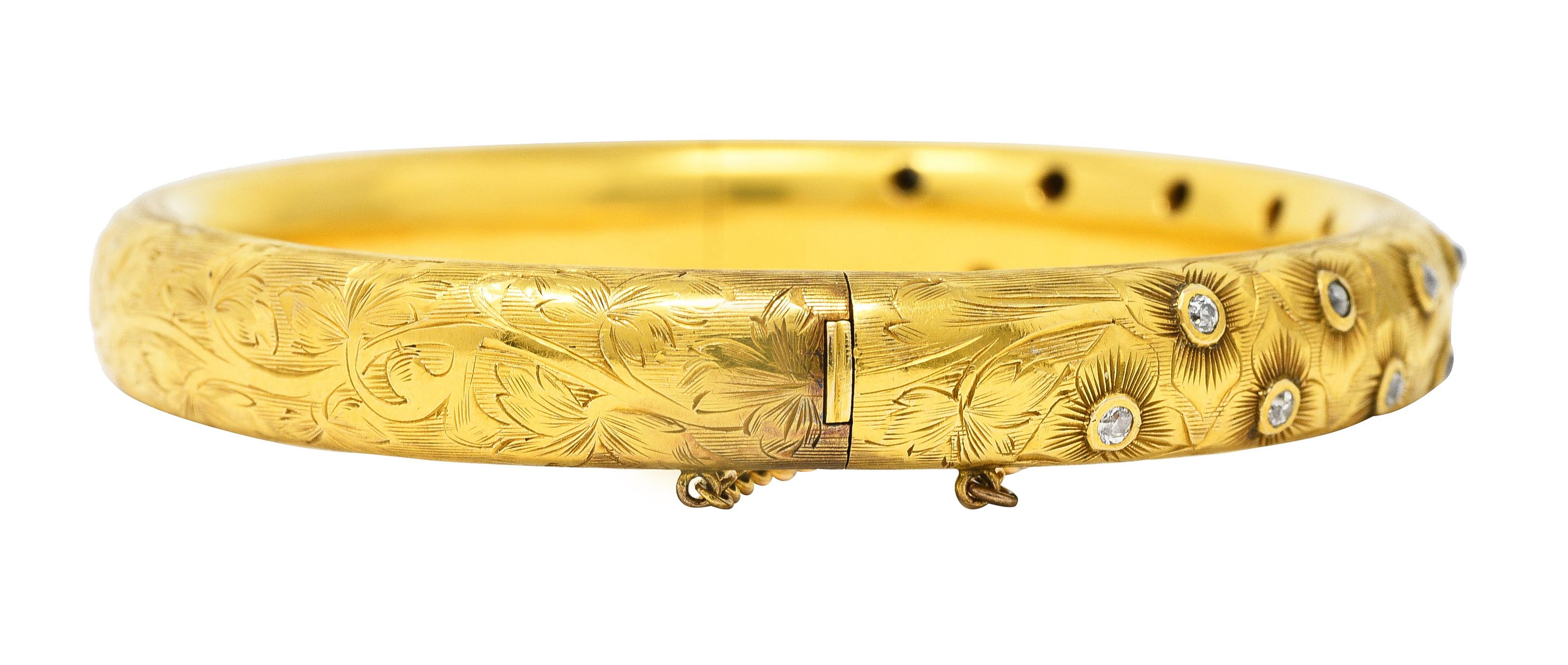 Art Nouveau Diamant 14 Karat Gelbgold Graviert Antiker Armreif (Art nouveau)