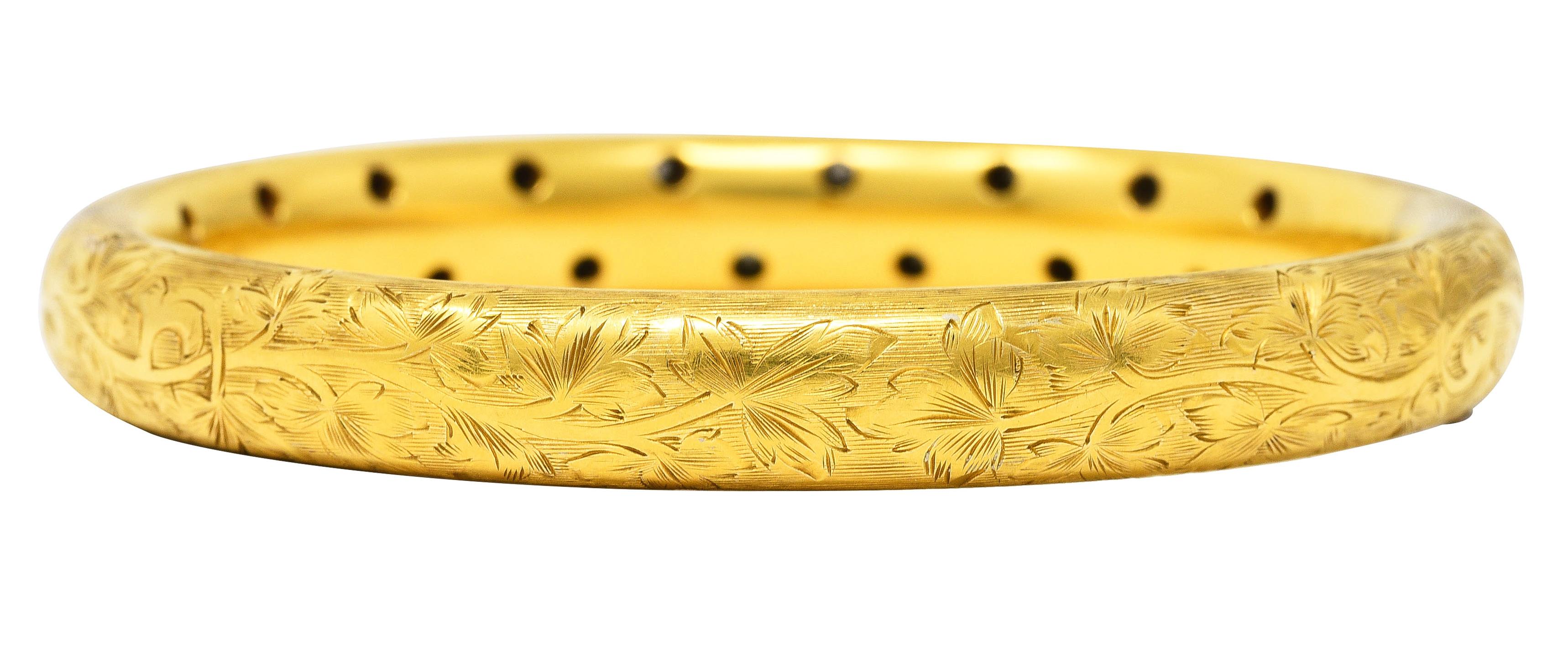 Art Nouveau Diamant 14 Karat Gelbgold Graviert Antiker Armreif (Alteuropäischer Schliff)