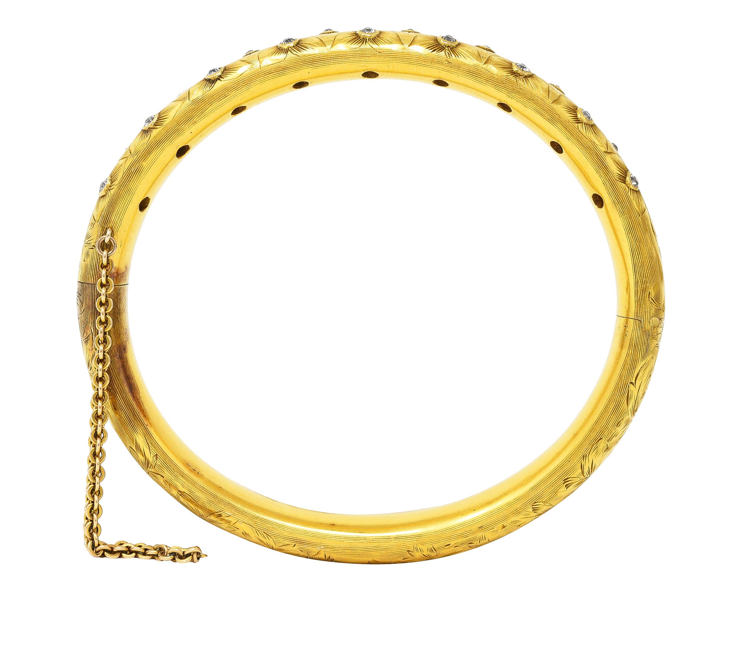 Art Nouveau Diamant 14 Karat Gelbgold Graviert Antiker Armreif 2