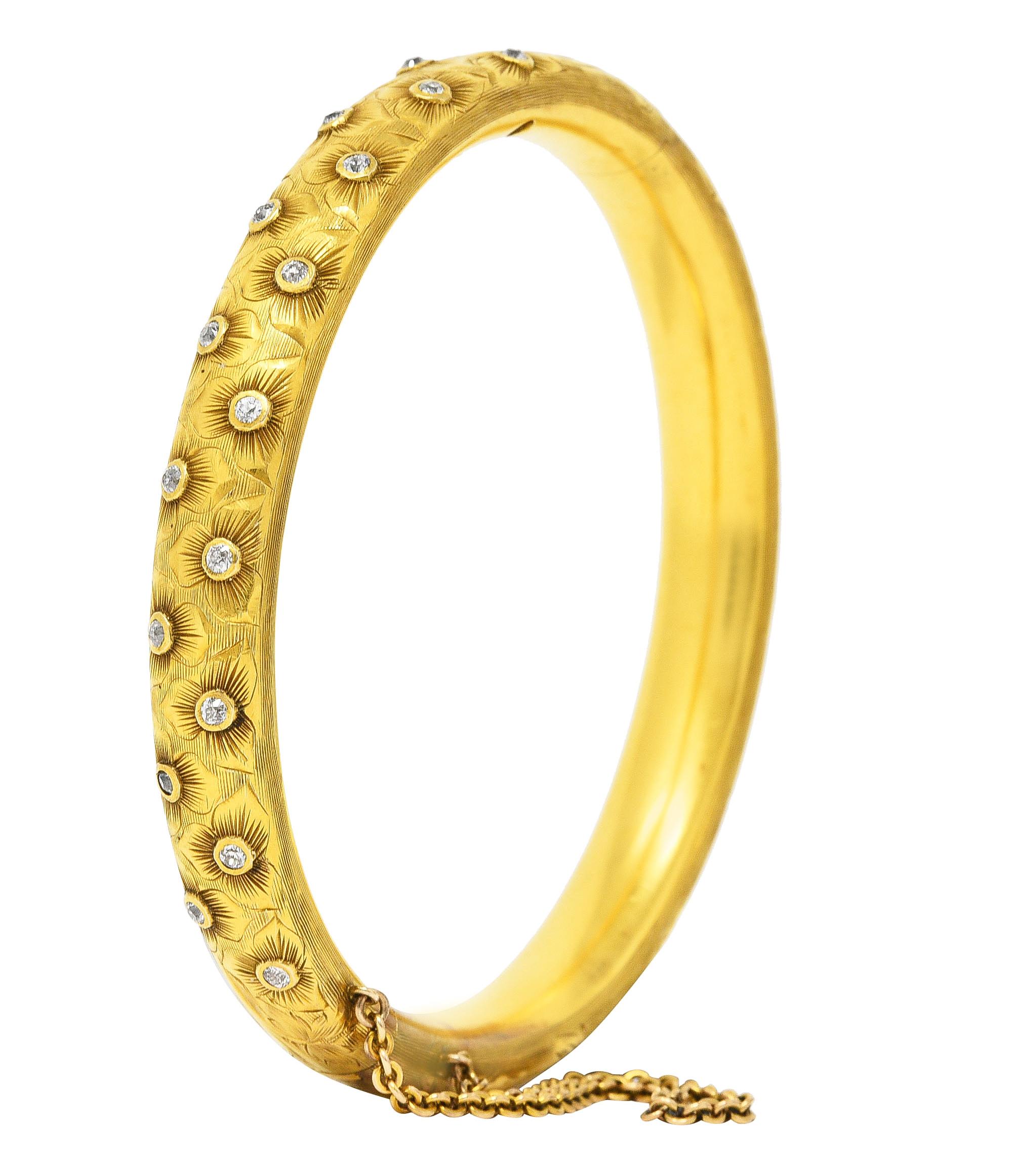 Art Nouveau Diamant 14 Karat Gelbgold Graviert Antiker Armreif 3