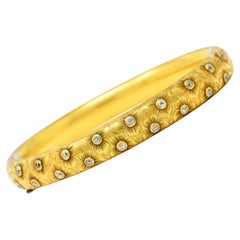 Art Nouveau Diamant 14 Karat Gelbgold Graviert Antiker Armreif