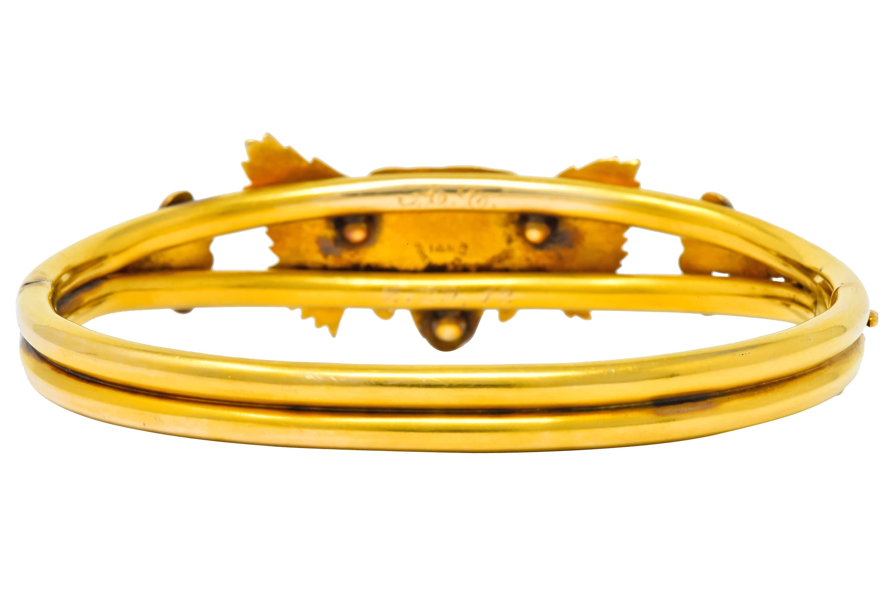 Women's or Men's Art Nouveau Diamond 14 Karat Yellow Gold Lion Bangle Bracelet