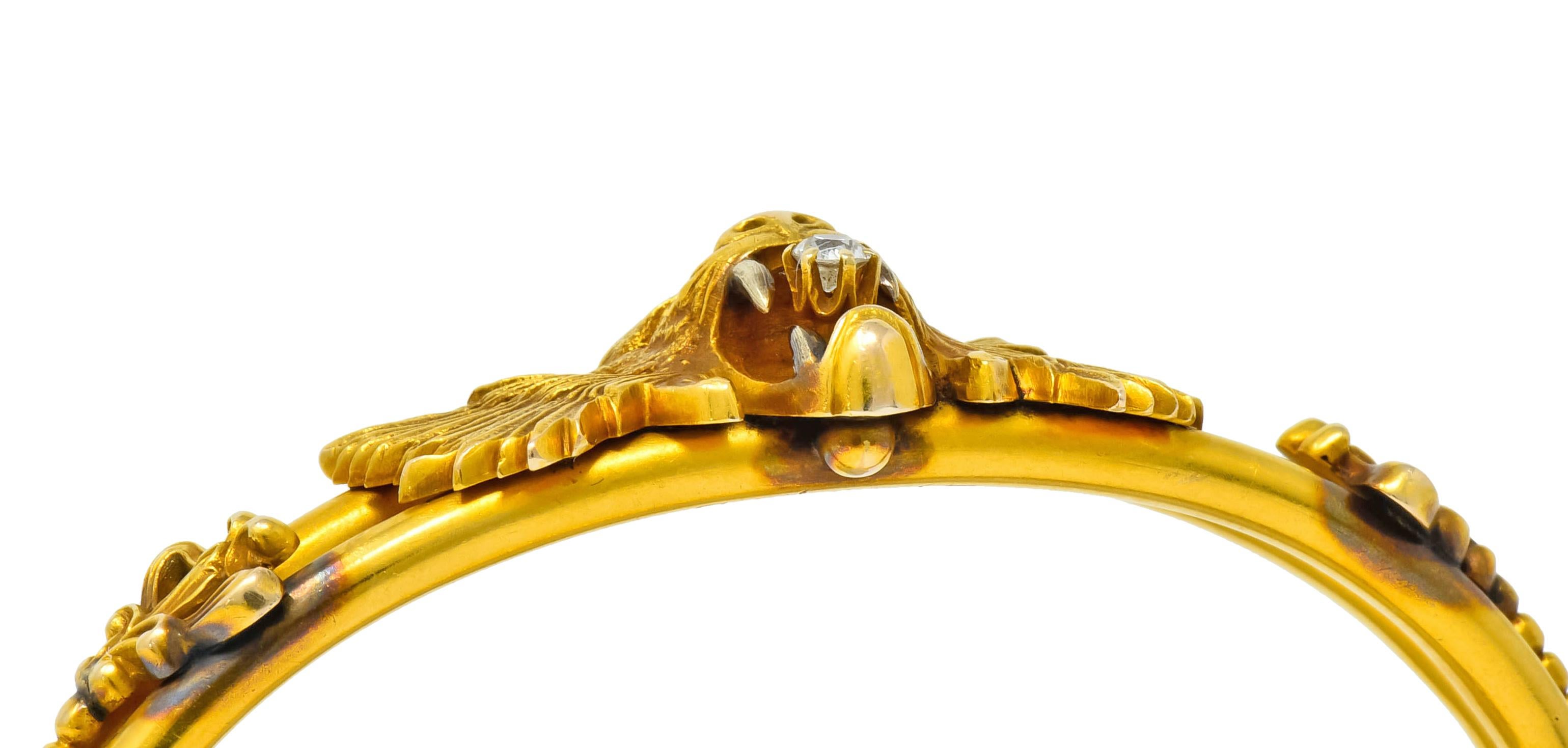 Art Nouveau Diamond 14 Karat Yellow Gold Lion Bangle Bracelet 4