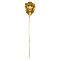 Art Nouveau Diamond 14 Karat Yellow Gold Lion Stickpin