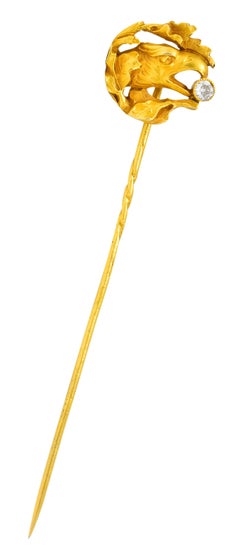 Art Nouveau Diamond 18 Karat Gold Foliate Eagle Stickpin