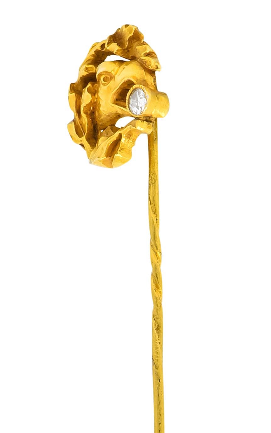 Art Nouveau Diamond 18 Karat Gold Foliate Eagle Stickpin In Excellent Condition In Philadelphia, PA