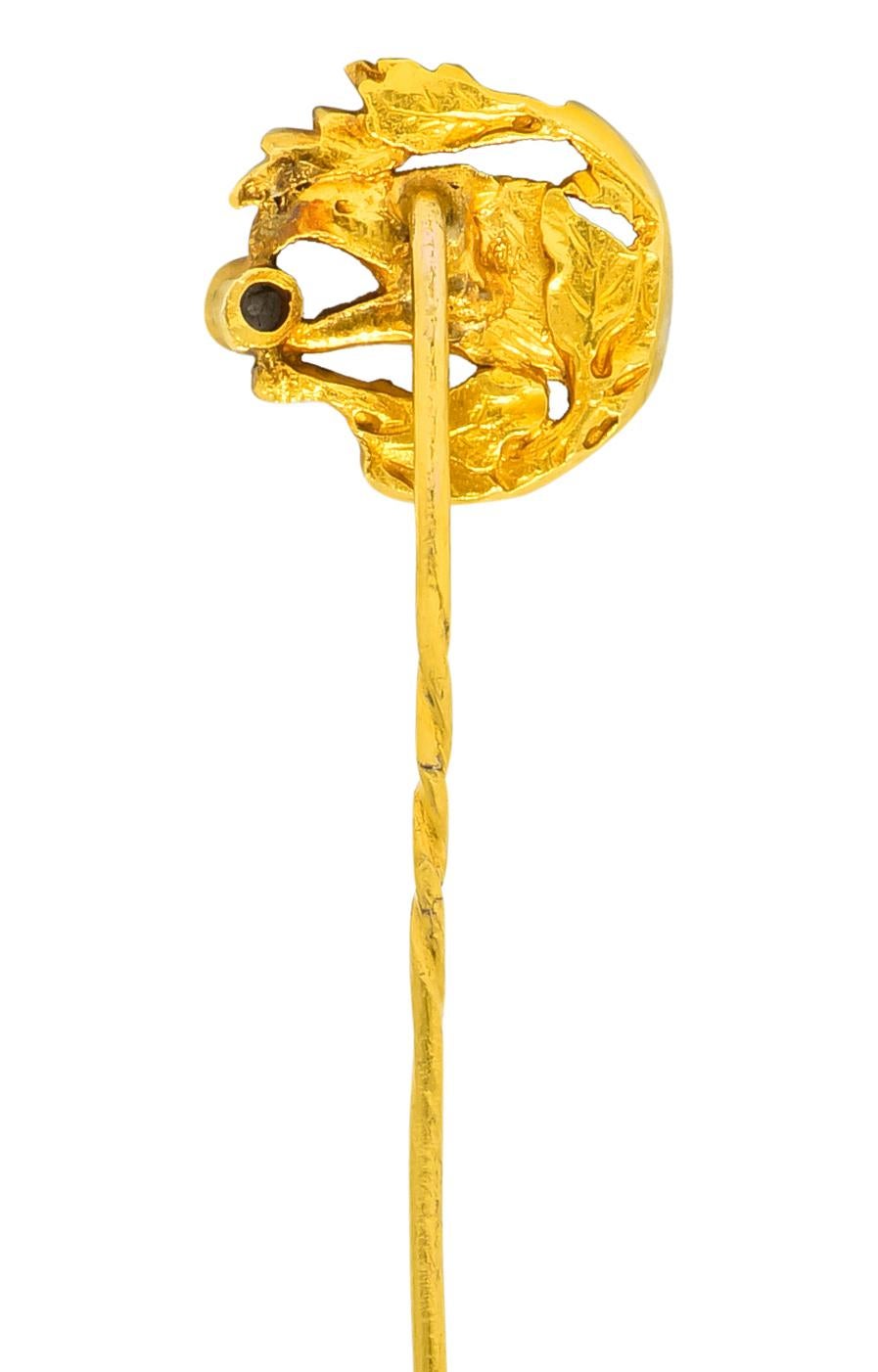 Women's or Men's Art Nouveau Diamond 18 Karat Gold Foliate Eagle Stickpin