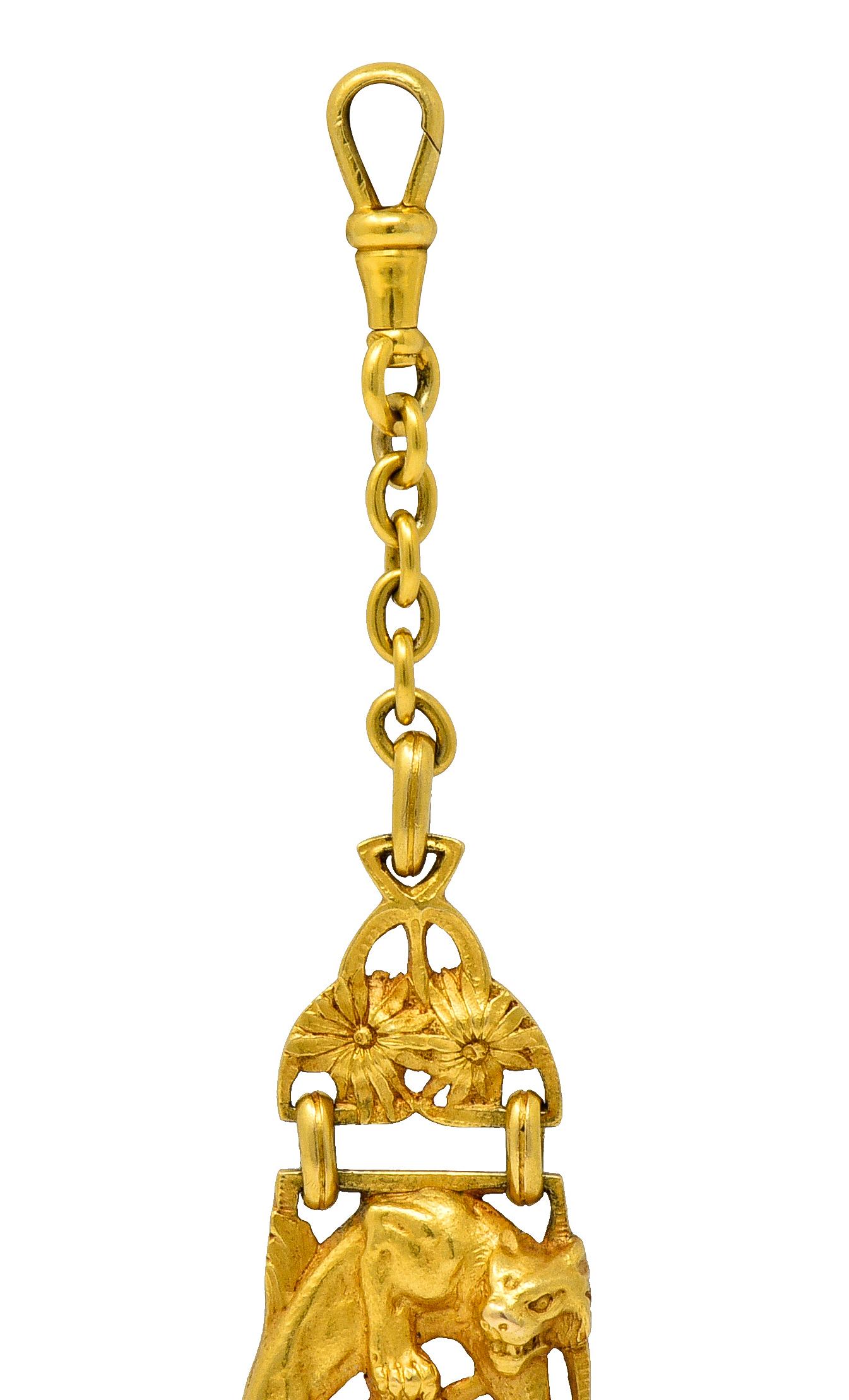 Art Nouveau Diamond 18 Karat Gold Jaguar Locket Pendant 1