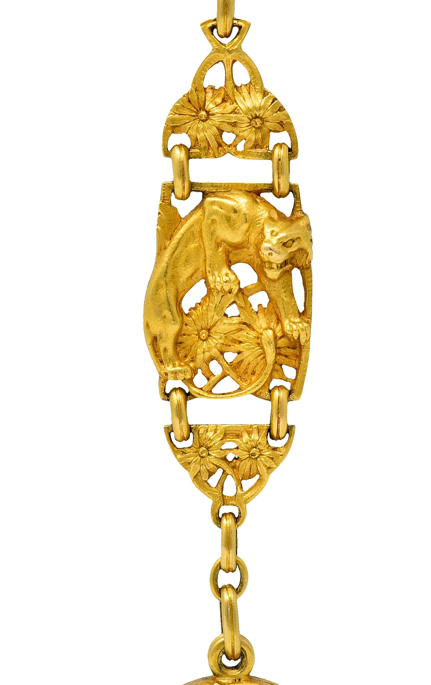Art Nouveau Diamond 18 Karat Gold Jaguar Locket Pendant 2