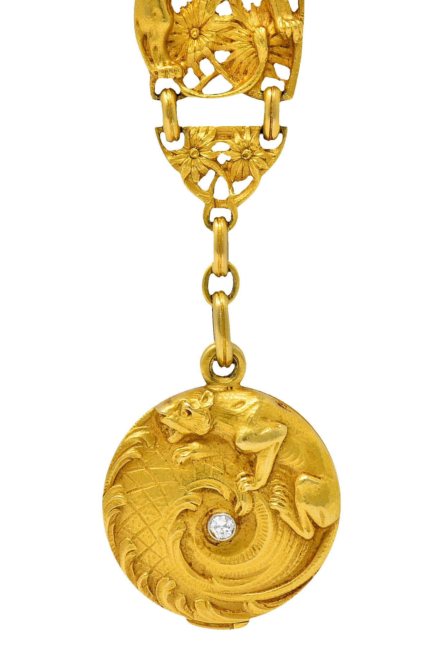 Art Nouveau Diamond 18 Karat Gold Jaguar Locket Pendant 3
