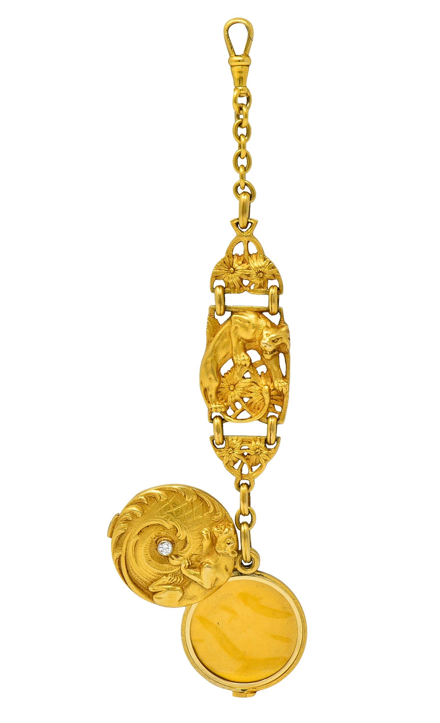 Art Nouveau Diamond 18 Karat Gold Jaguar Locket Pendant 4