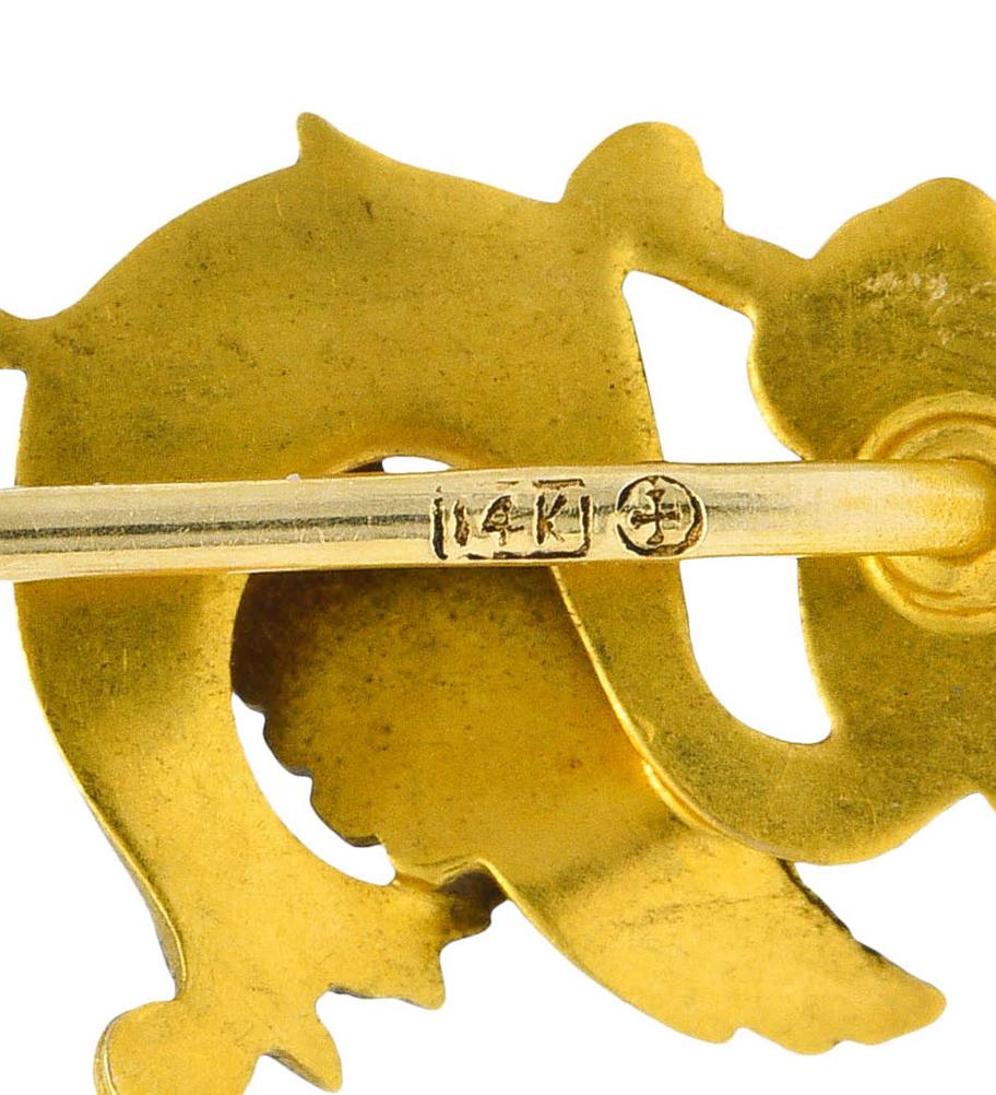 Art Nouveau Diamond 18 Karat Gold Laurel Comedy Mask Stickpin 1