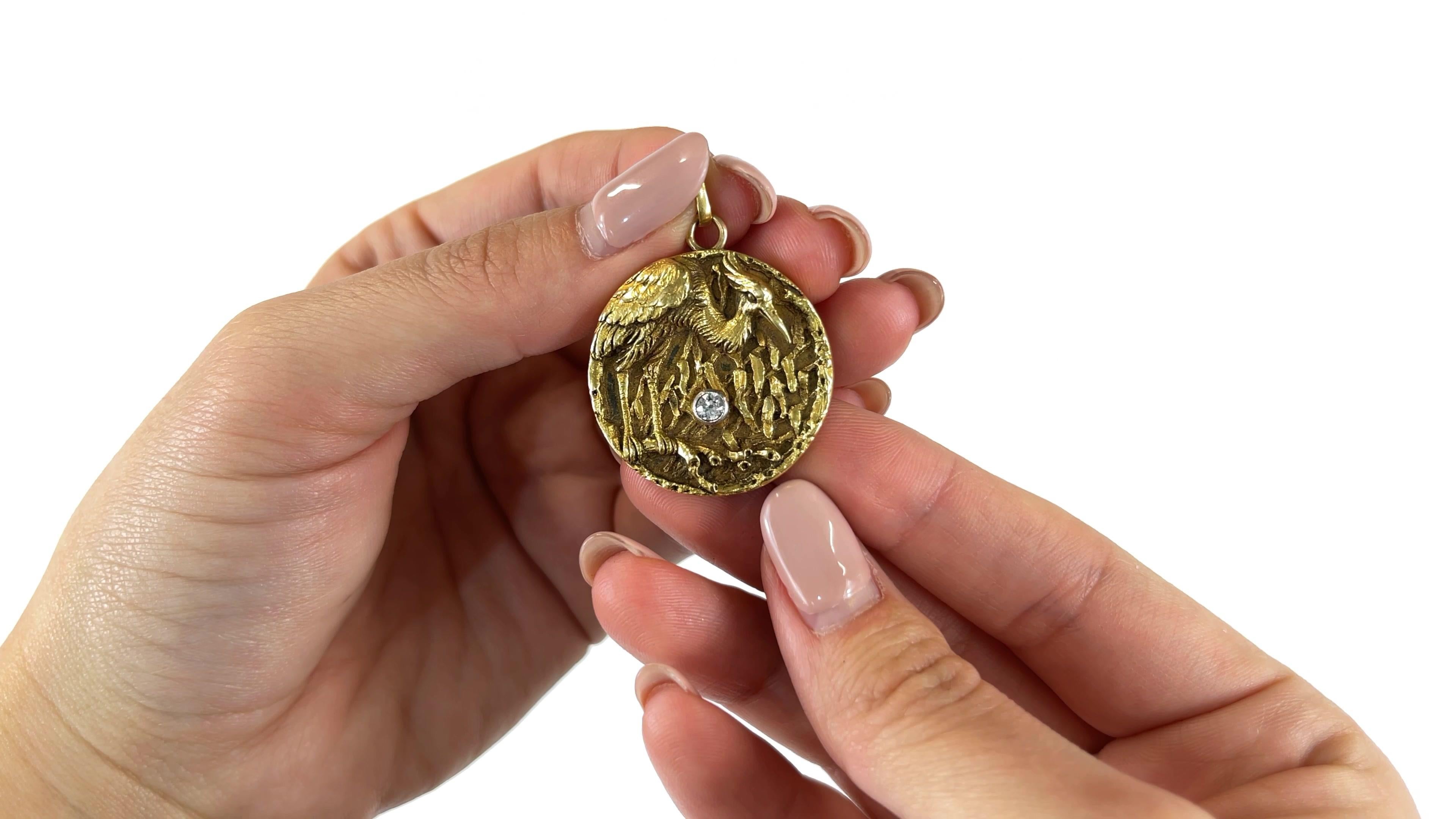 One Art Nouveau Diamond 18 Karat Gold Locket. Featuring one old European cut diamond weighing approximately 0.15 carat, graded F color, VS clarity. Crafted in 18 karat yellow gold with purity mark. Circa 1900s. 

About The Piece: We can only guess