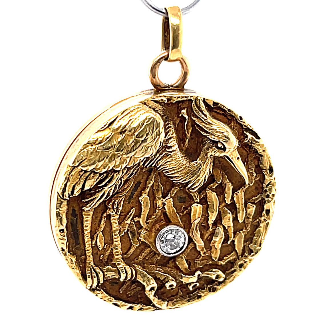Old European Cut Art Nouveau Diamond 18 Karat Gold Locket