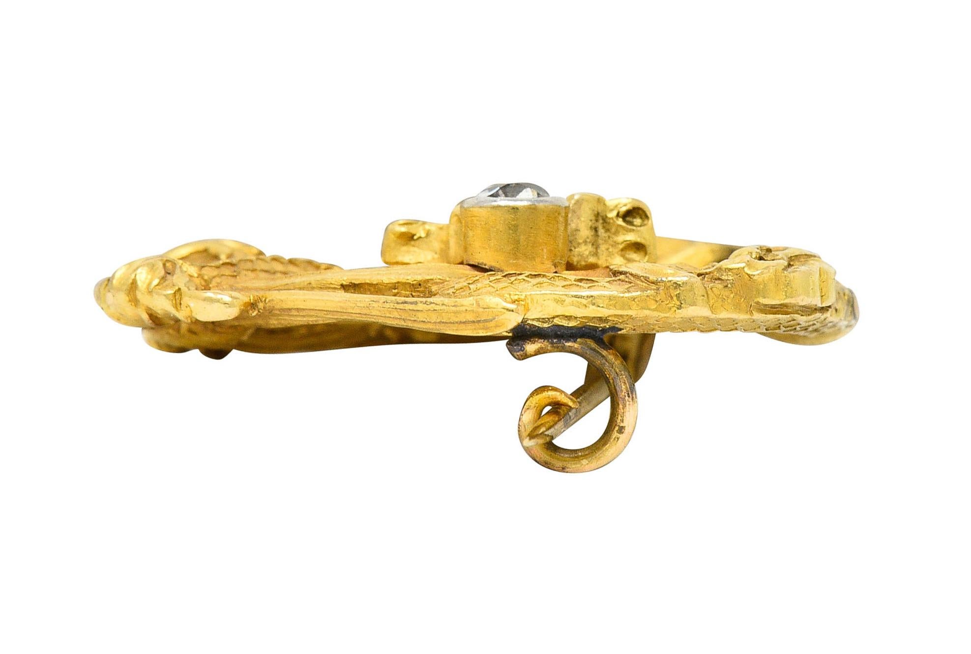 Art Nouveau Diamond 18 Karat Gold Serpent Dragon Brooch 2