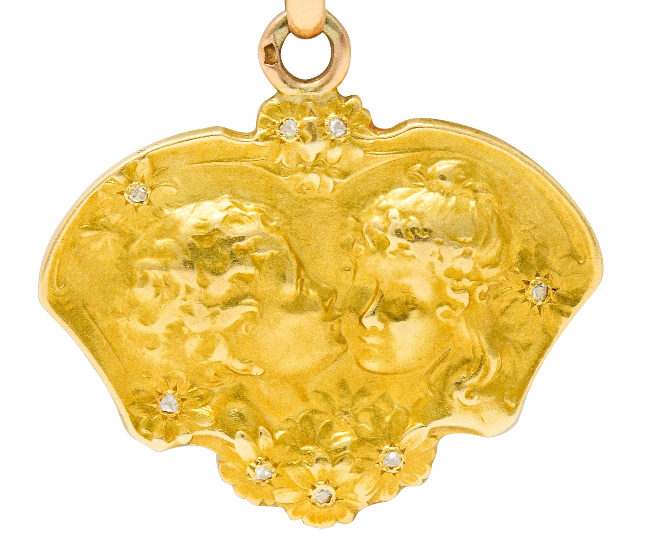 Women's or Men's Art Nouveau Diamond 18 Karat Two-Tone Gold Child Pendant