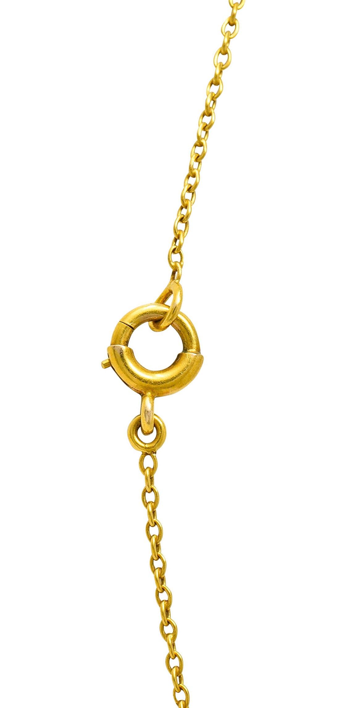 Art Nouveau Diamond 18 Karat Yellow Gold Cherub Station Necklace 3