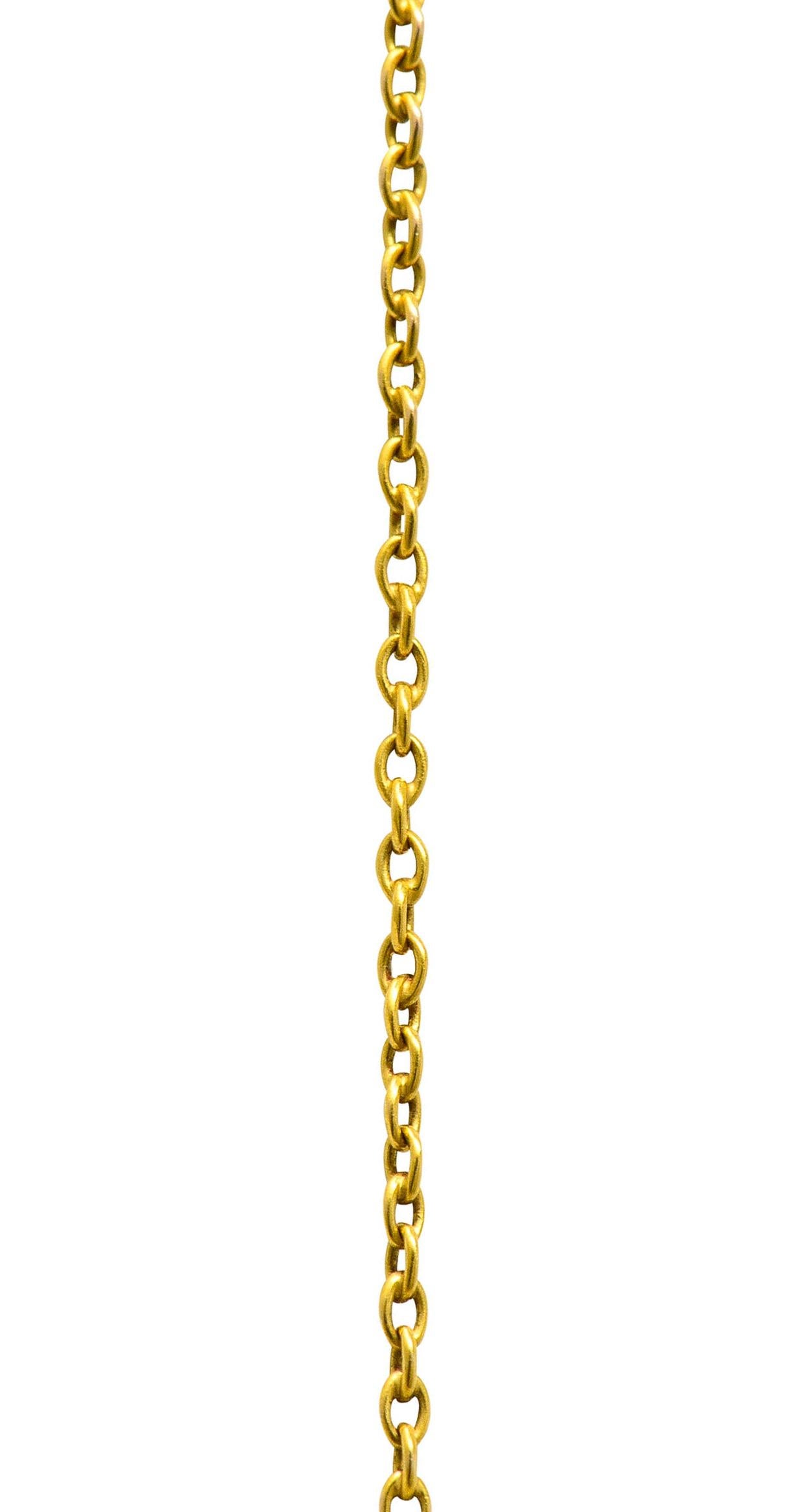 Art Nouveau Diamond 18 Karat Yellow Gold Cherub Station Necklace 4