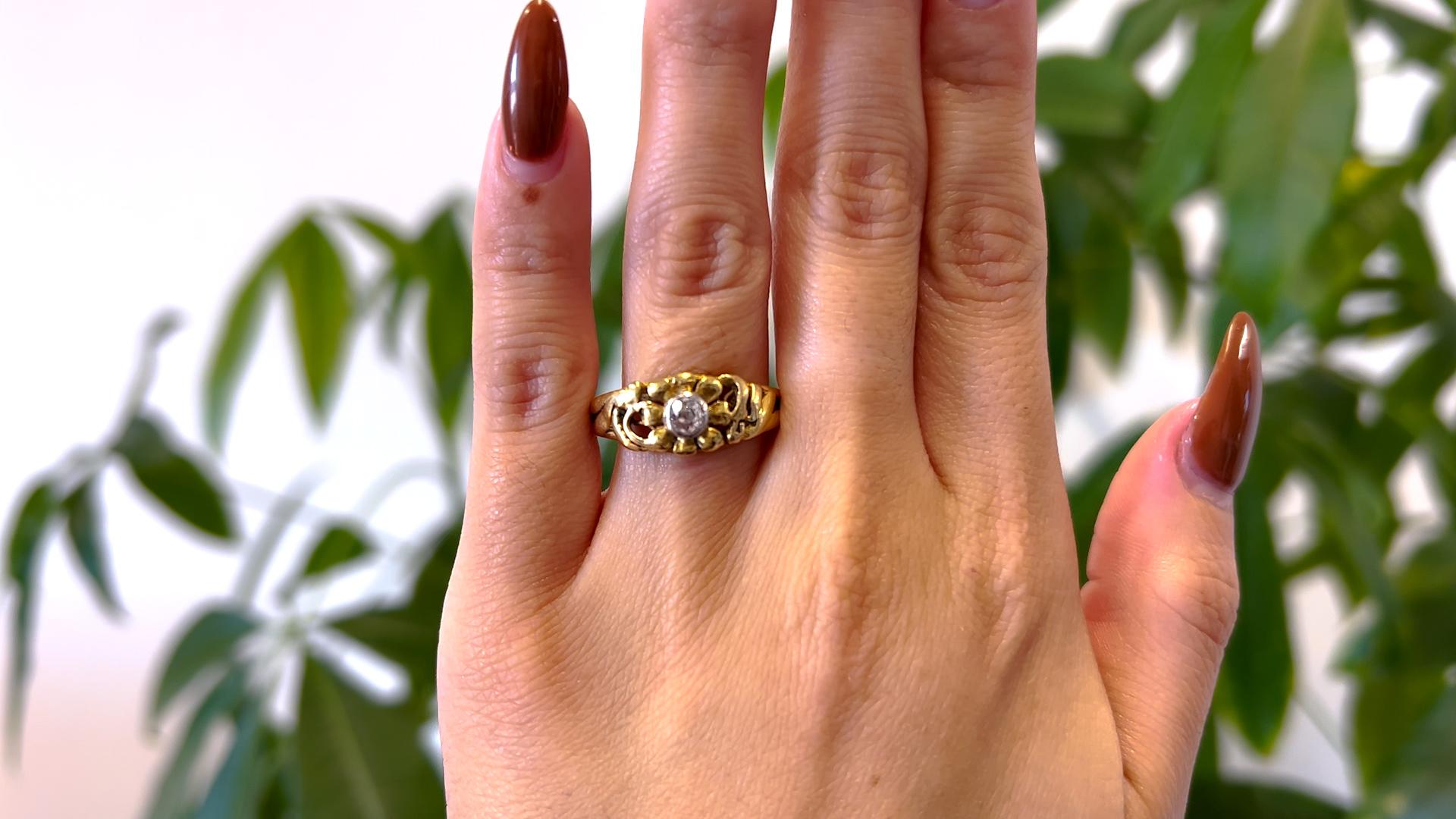 Jugendstil-Blumenring, Diamant 18 Karat Gelbgold Platin mit Diamant (Art nouveau)