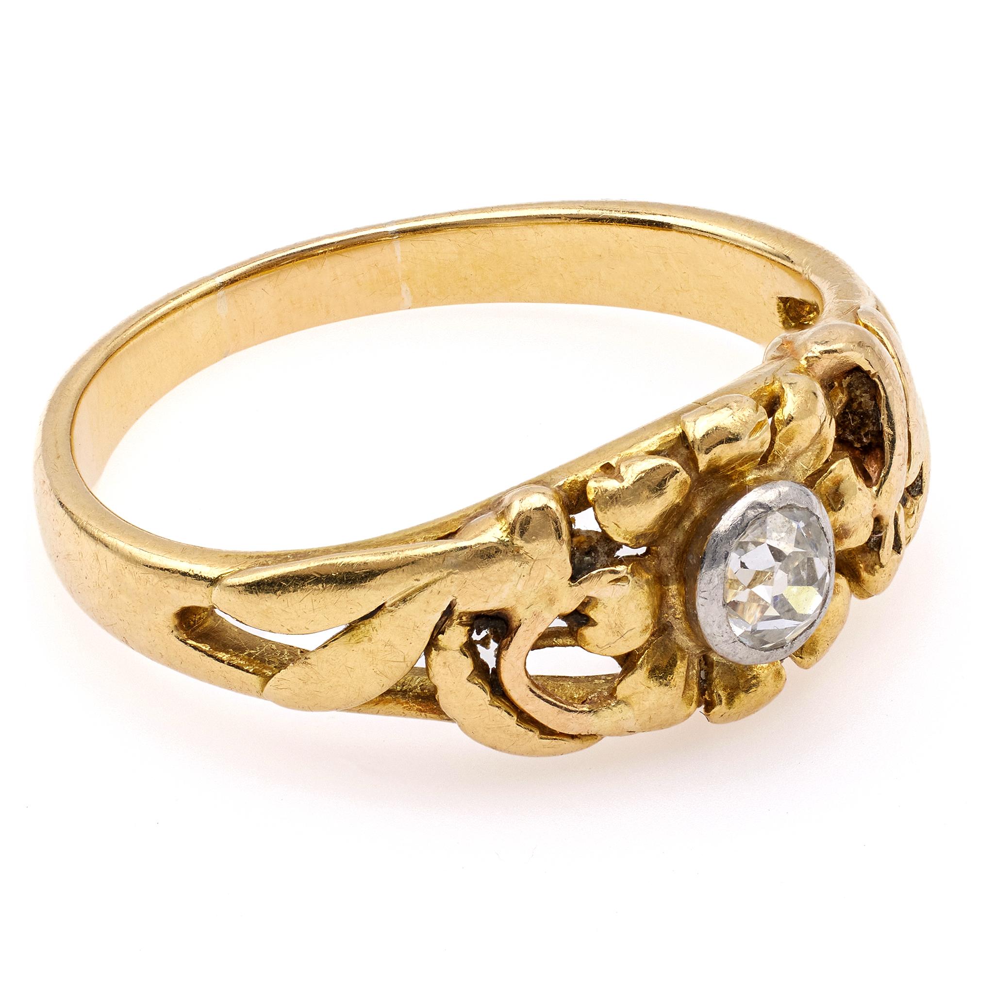 Jugendstil-Blumenring, Diamant 18 Karat Gelbgold Platin mit Diamant im Zustand „Gut“ in Beverly Hills, CA