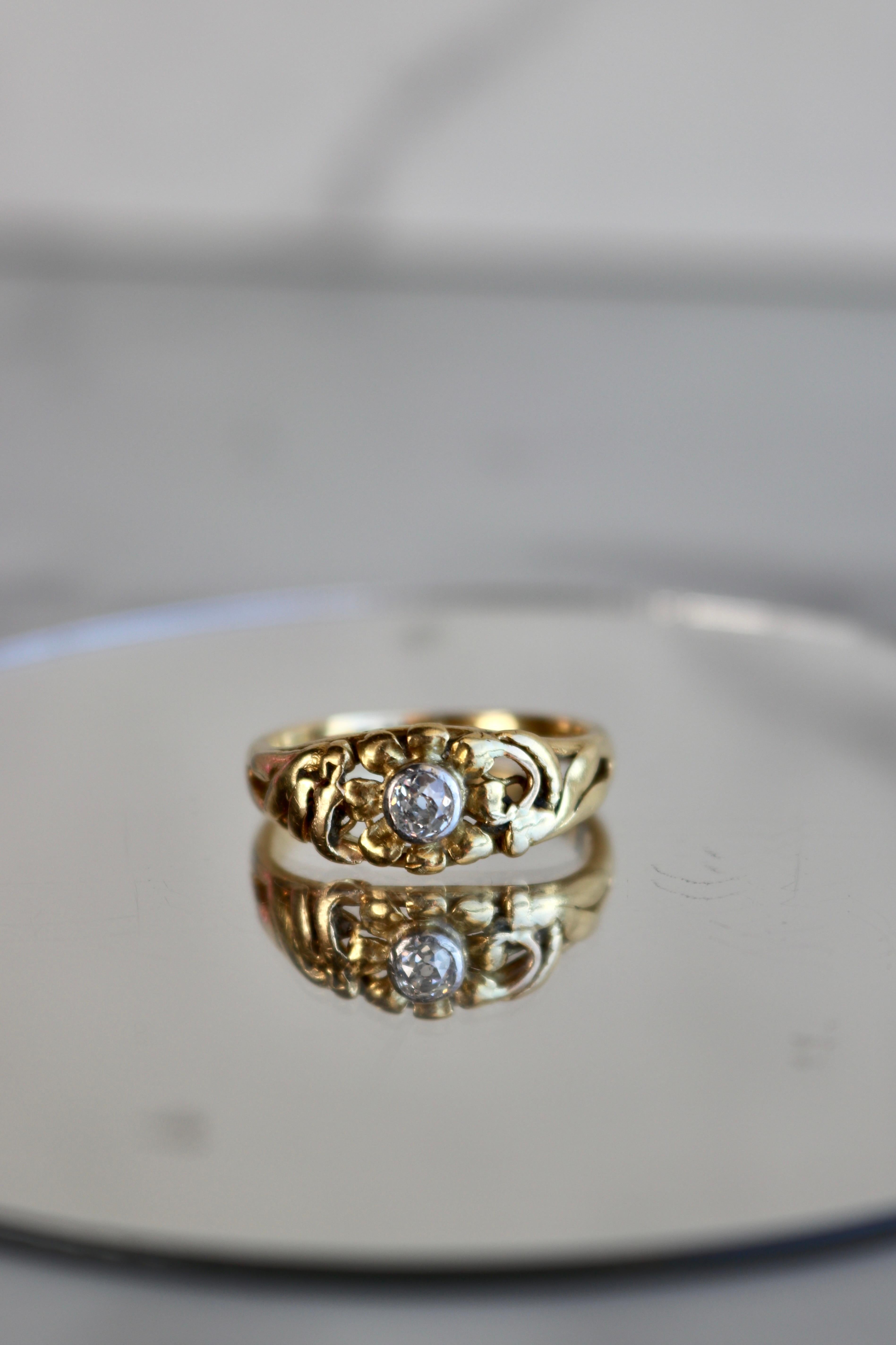 Jugendstil-Blumenring, Diamant 18 Karat Gelbgold Platin mit Diamant für Damen oder Herren
