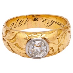 Art Nouveau Diamond 18k Yellow Gold Wide Band Ring