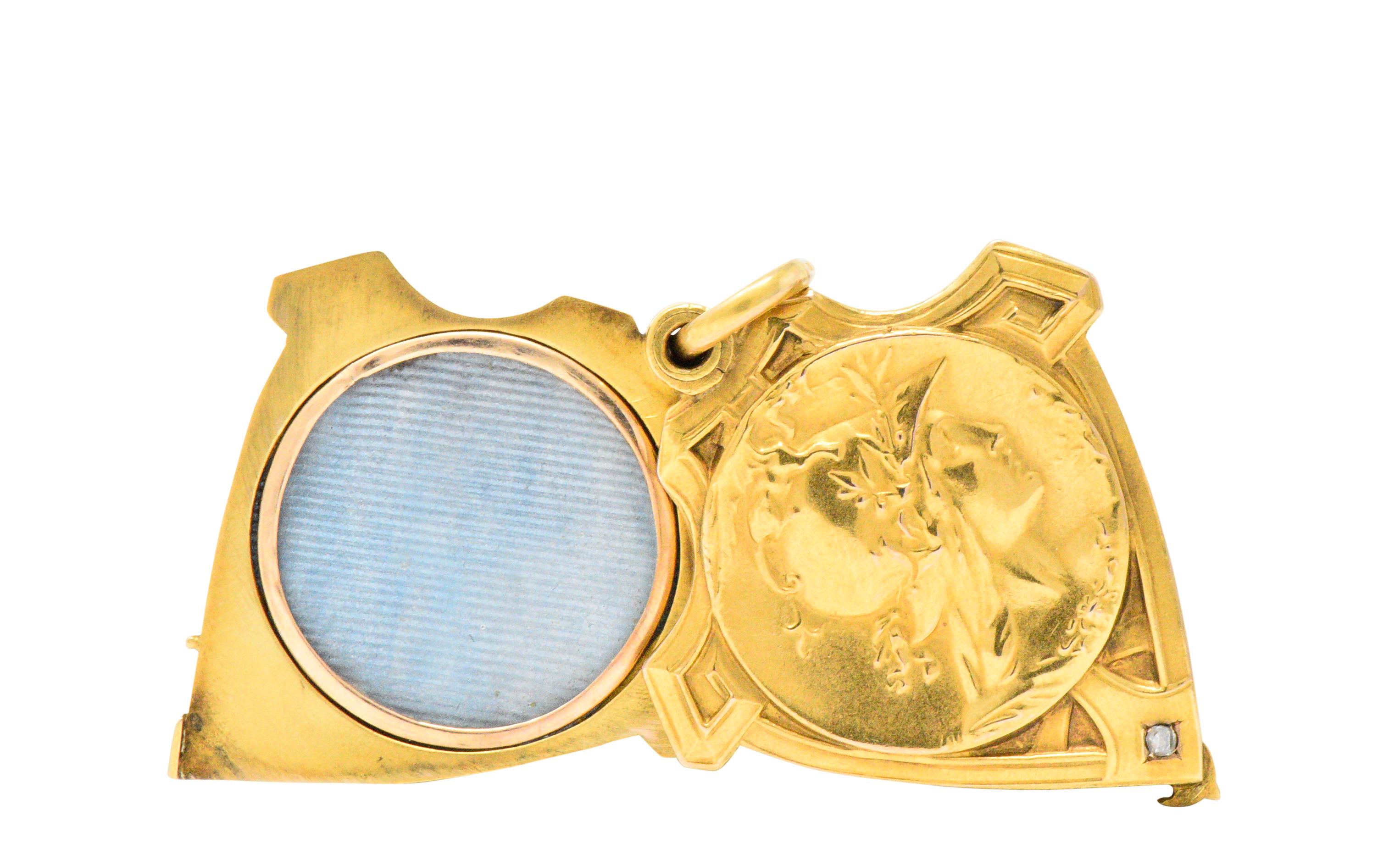 Rose Cut Art Nouveau Diamond and 18 Karat Gold Locket Pendant Attributed to Unger Bros