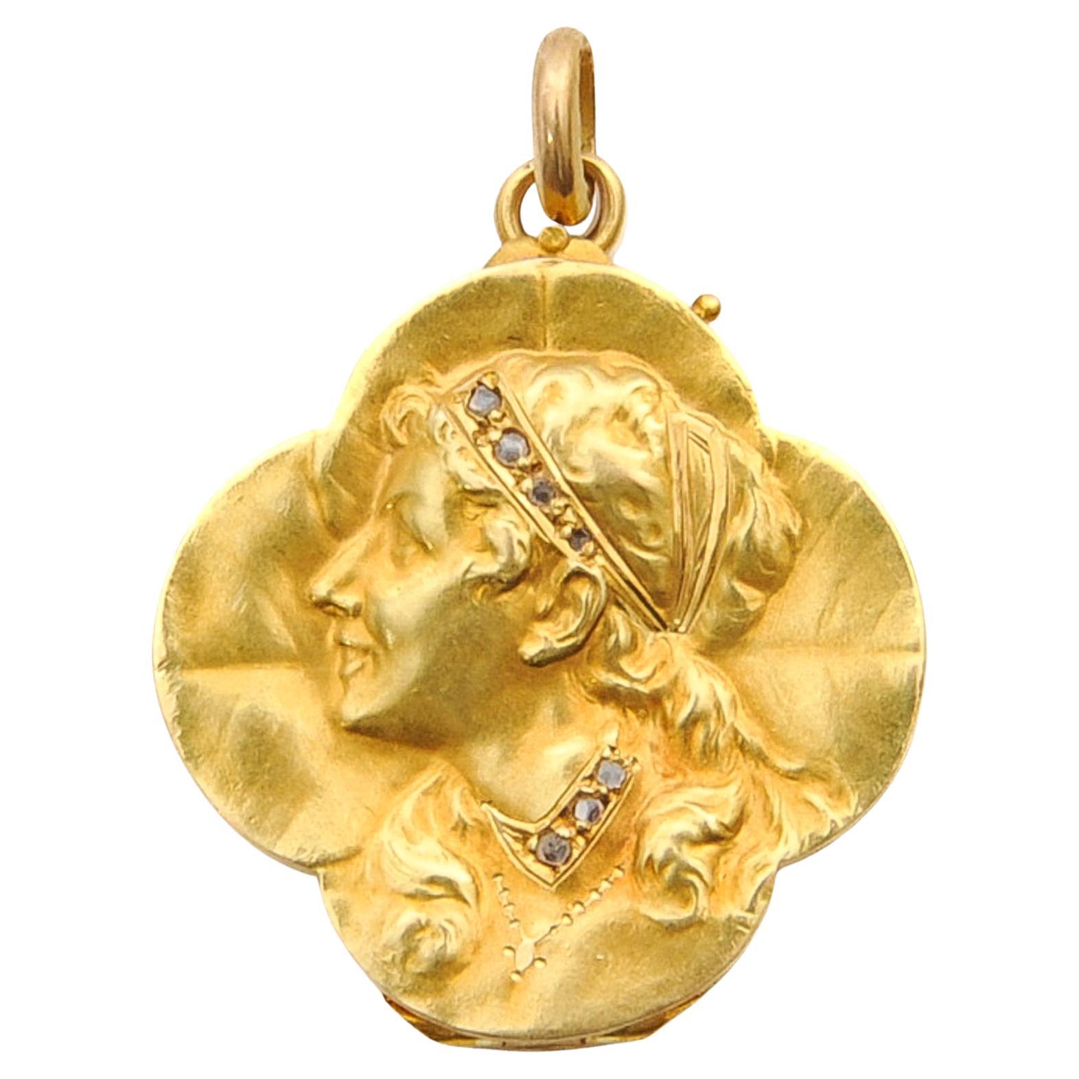 Art Nouveau Diamond and 14K Gold Locket Pendant