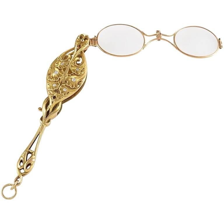 Art Nouveau Diamond and Gold Lorgnette