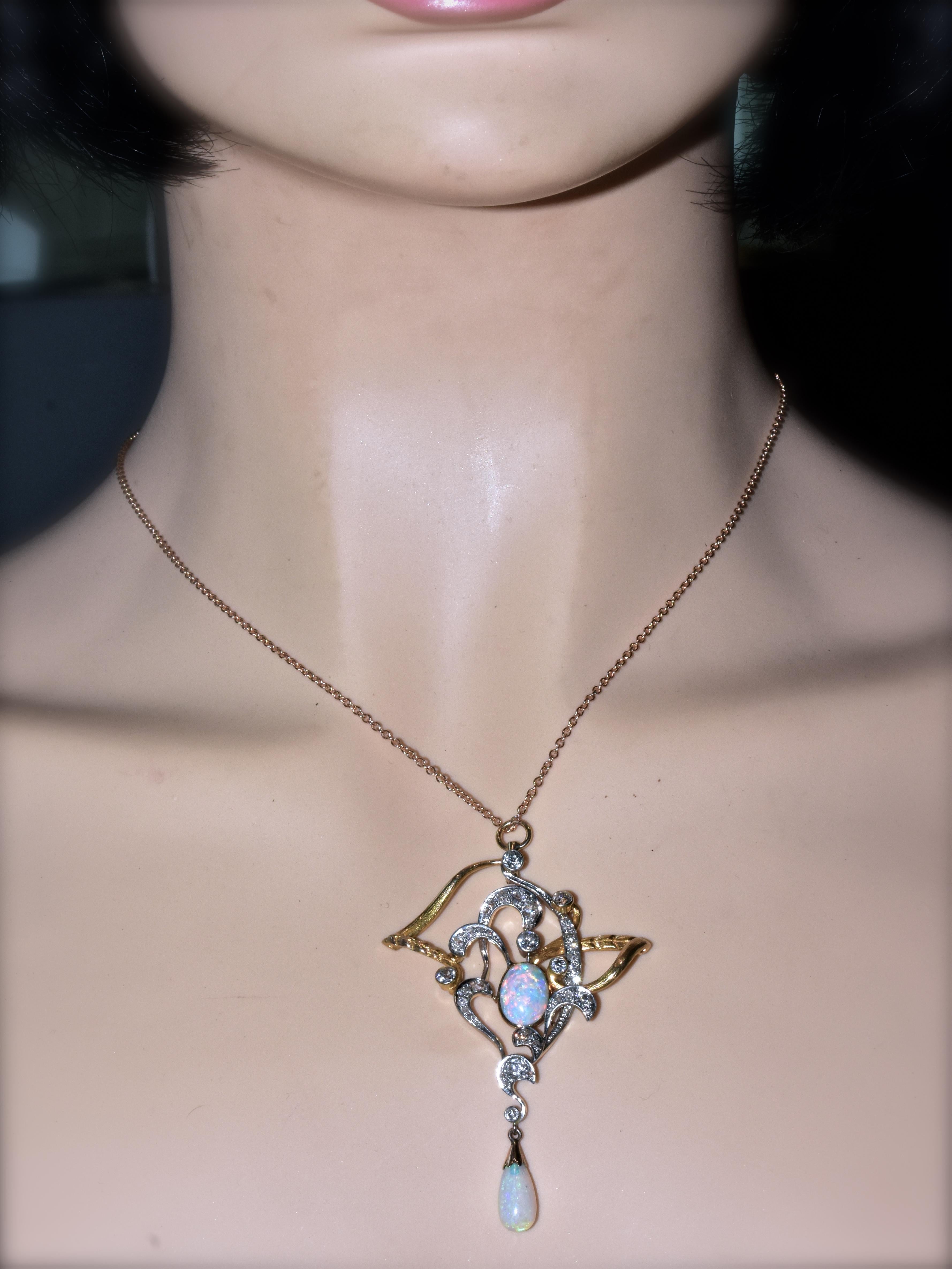 Women's or Men's Art Nouveau Diamond and Opal Pendant by LeBolt & Co., circa 1905