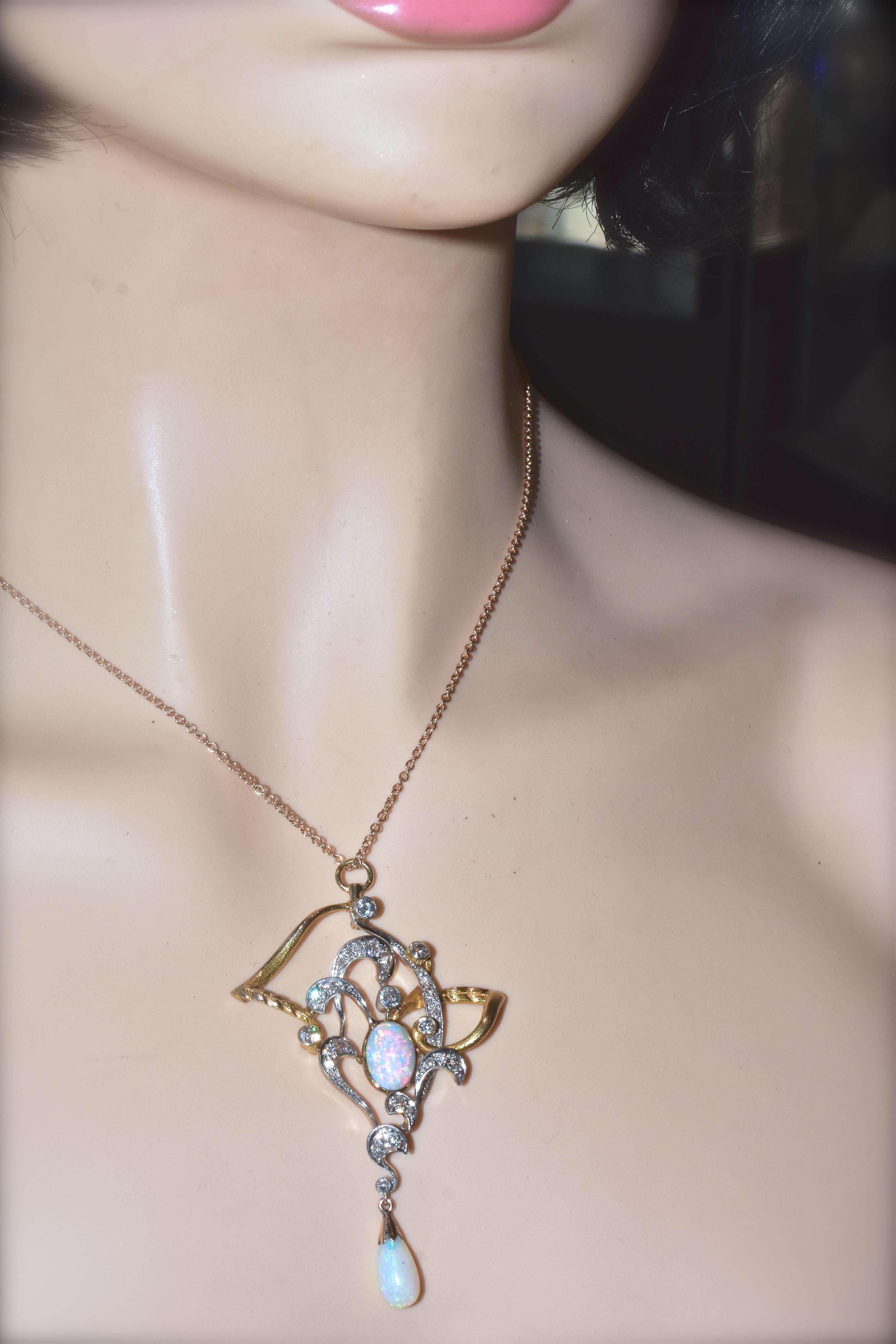 Art Nouveau Diamond and Opal Pendant by LeBolt & Co., circa 1905 1