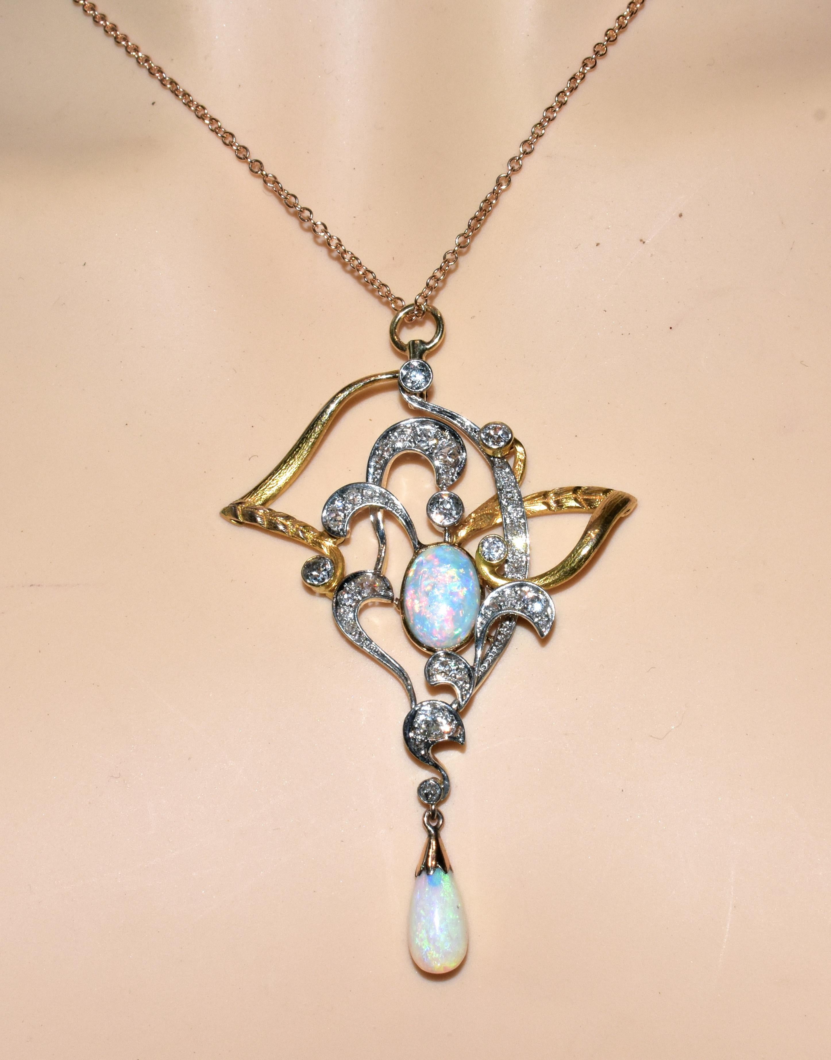 Art Nouveau Diamond and Opal Pendant by LeBolt & Co., circa 1905 3