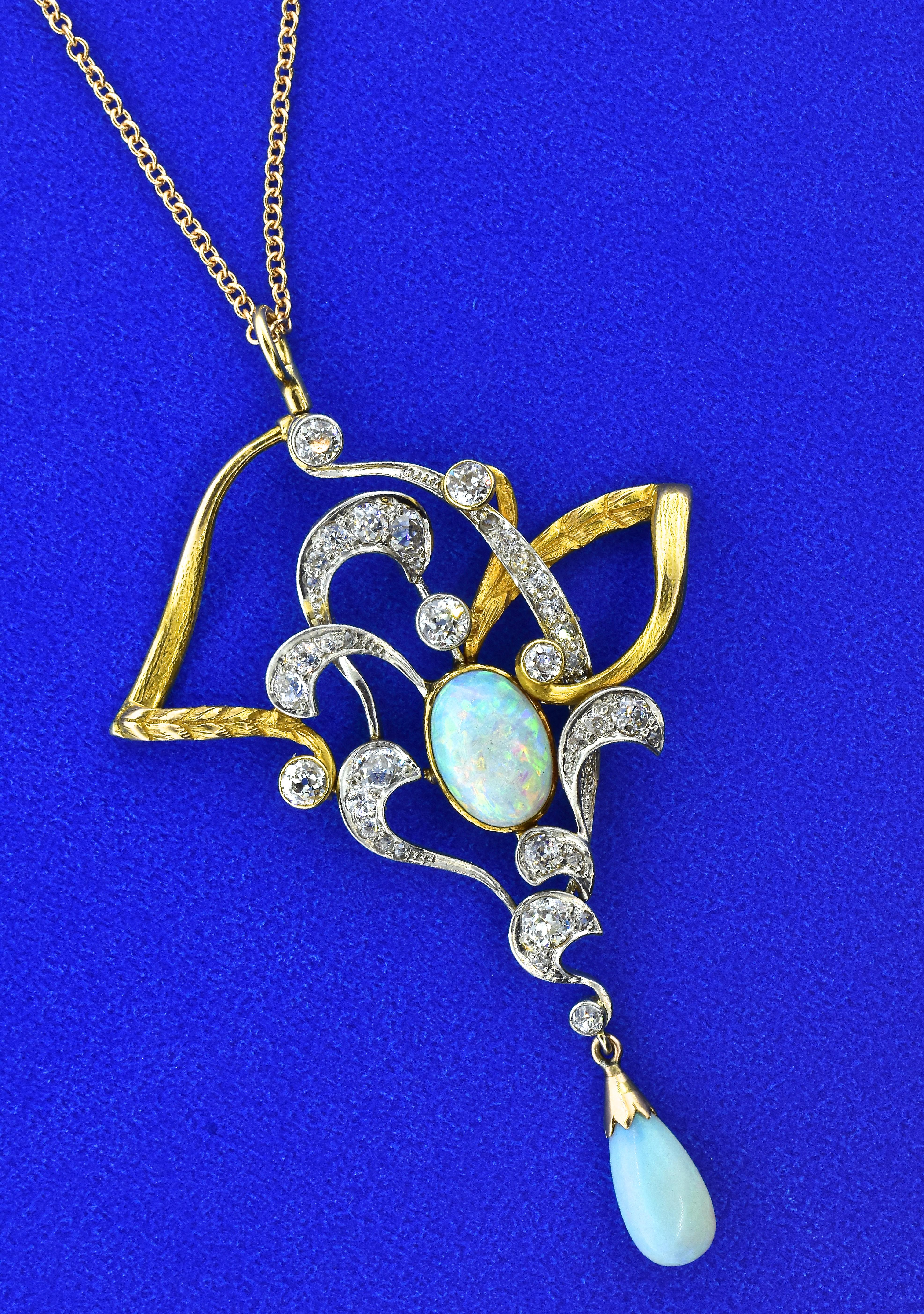 Art Nouveau Diamond and Opal Pendant by LeBolt & Co., circa 1905 4