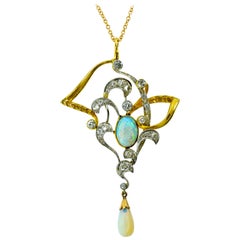 Art Nouveau Diamond and Opal Pendant by LeBolt & Co., circa 1905
