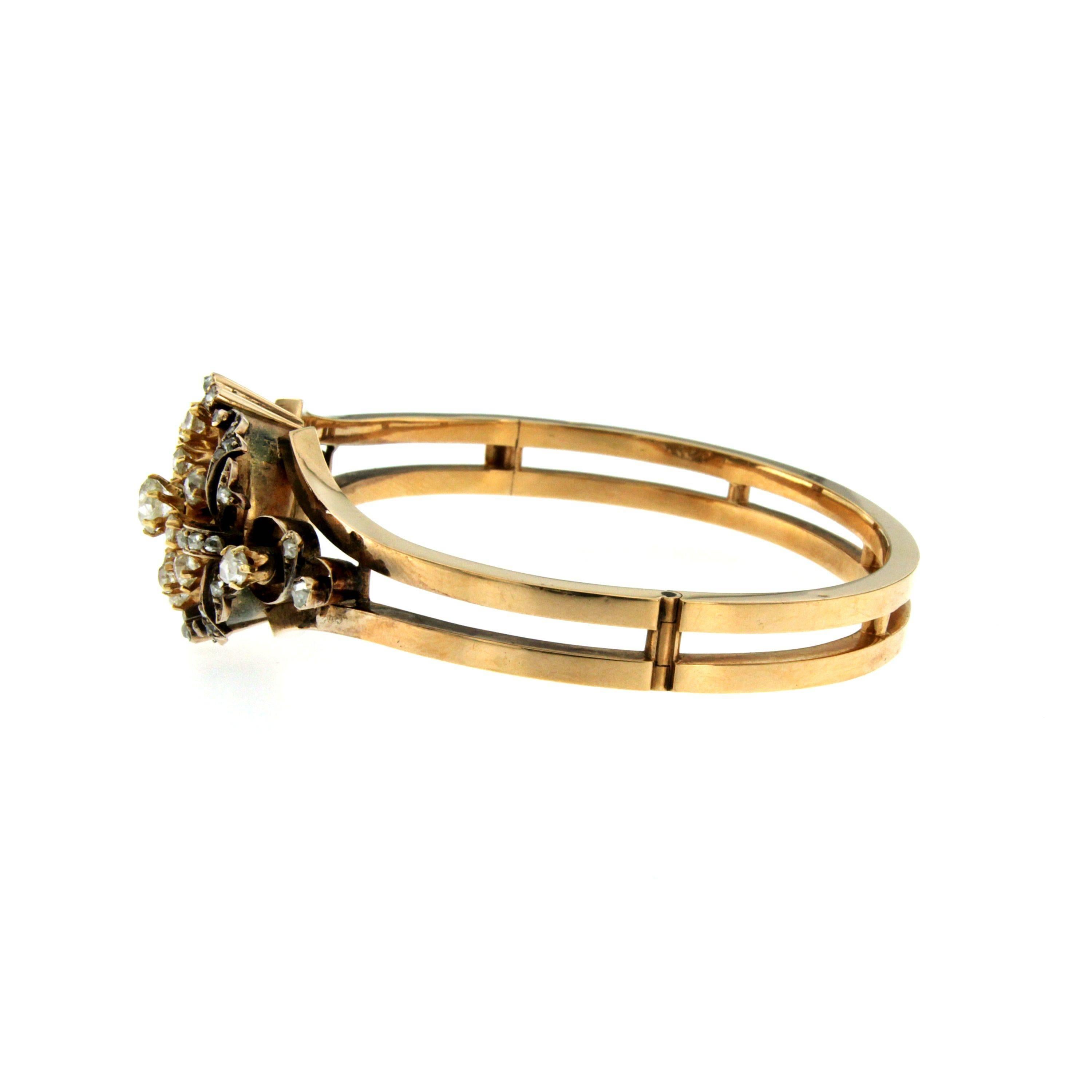 Art Nouveau Diamond Bangle Gold Bracelet In Excellent Condition In Napoli, Italy