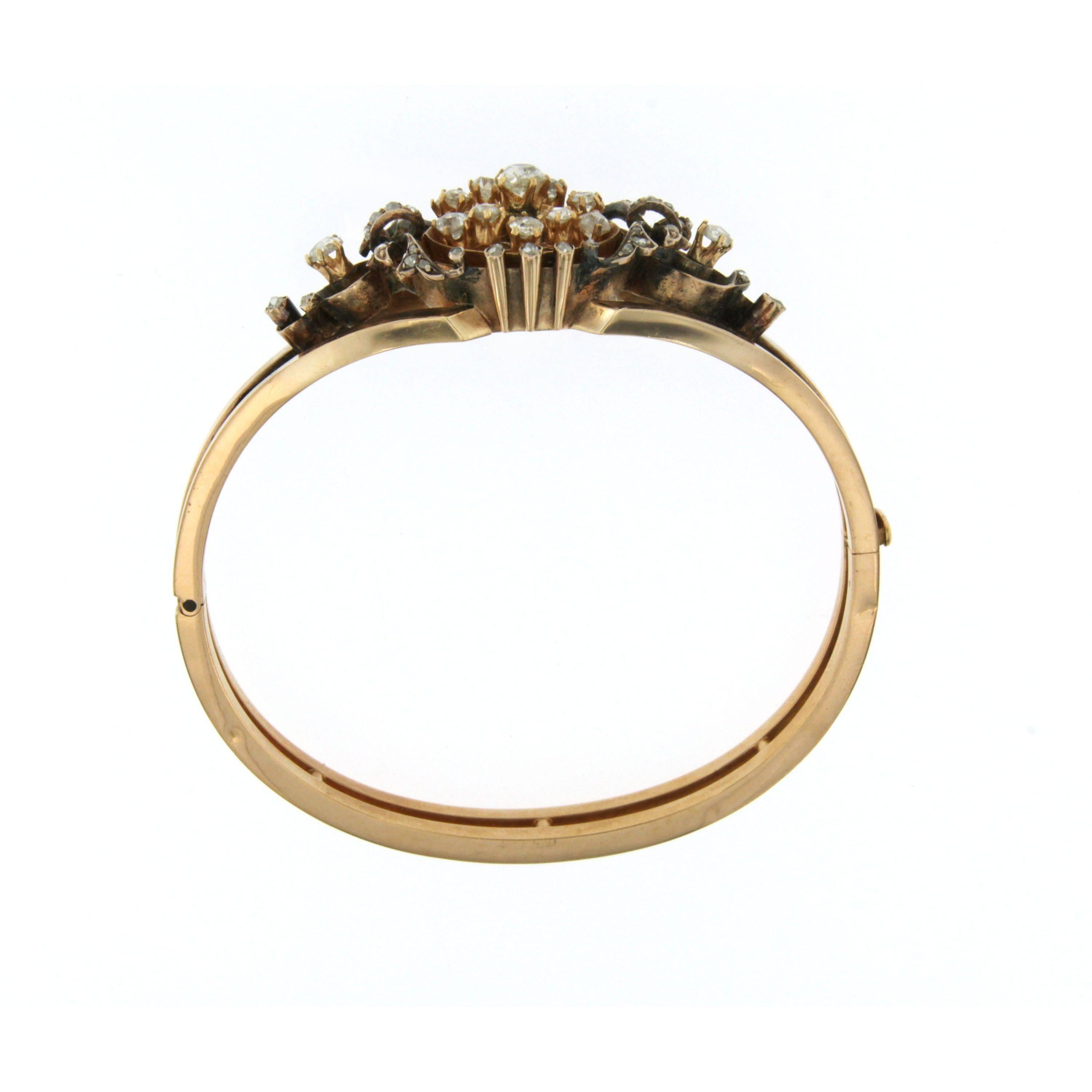 Art Nouveau Diamond Bangle Gold Bracelet 1