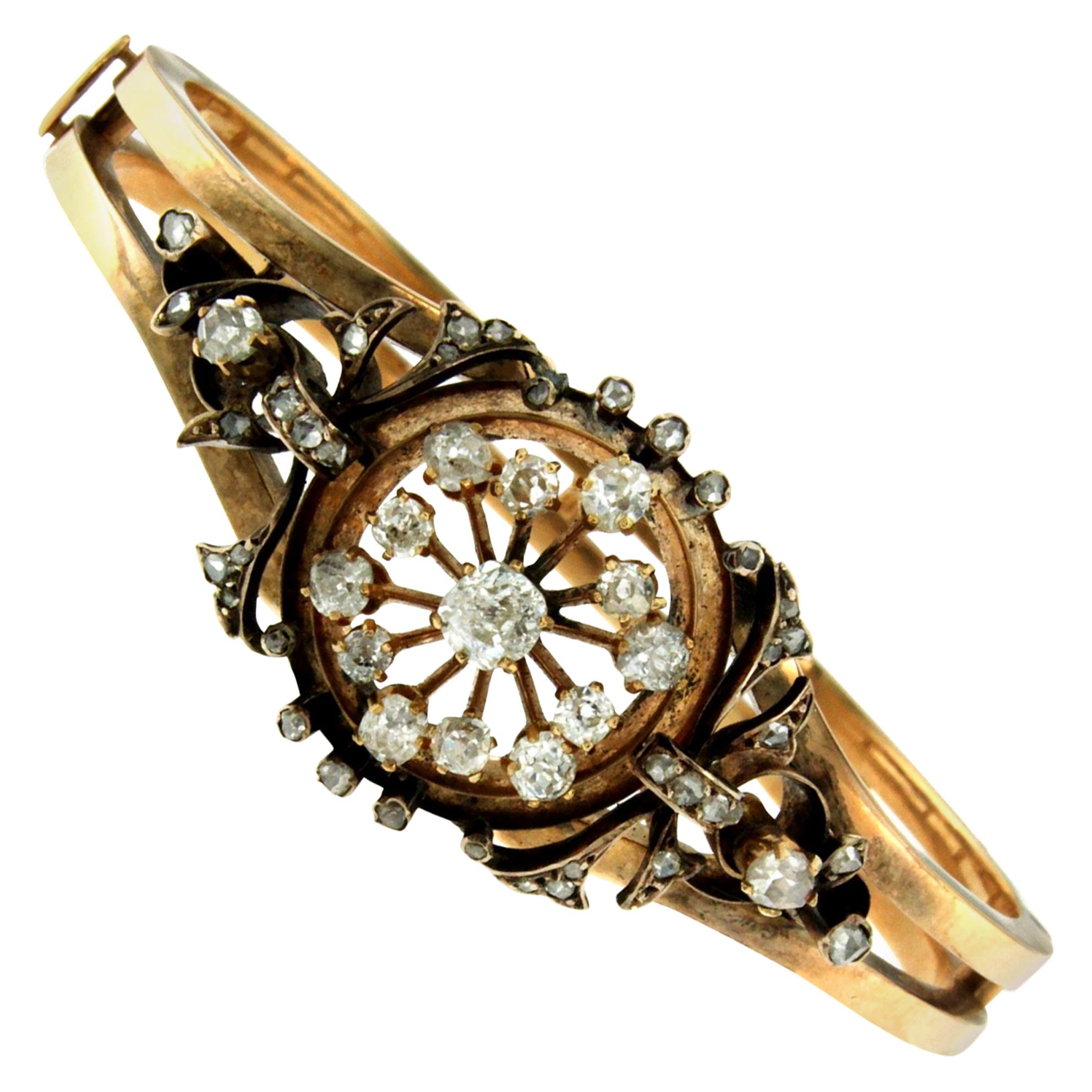 Art Nouveau Diamond Bangle Gold Bracelet