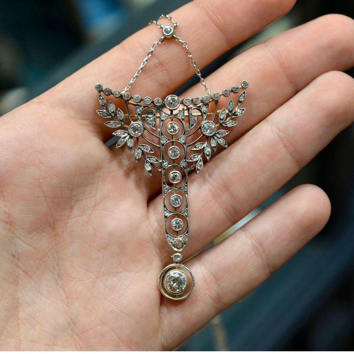 da uomo o donna Spilla/pendente in stile Art Nouveau con diamanti, circa 1900 in vendita