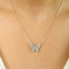 Art Nouveau Diamond Butterfly Pendant Necklace in 14k White Gold Jewelry Gift