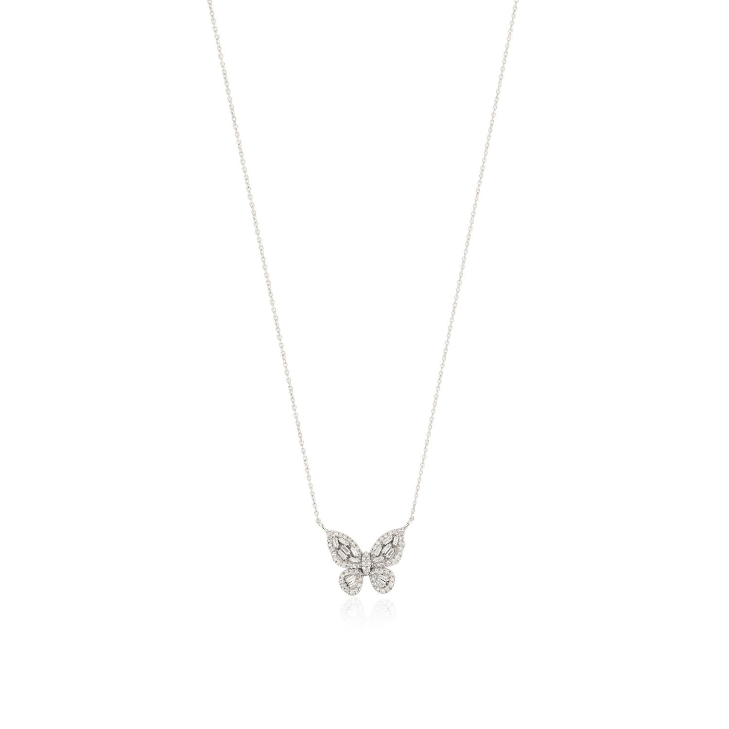 Collier pendentif papillon Art nouveau en or blanc 14 carats en vente 1