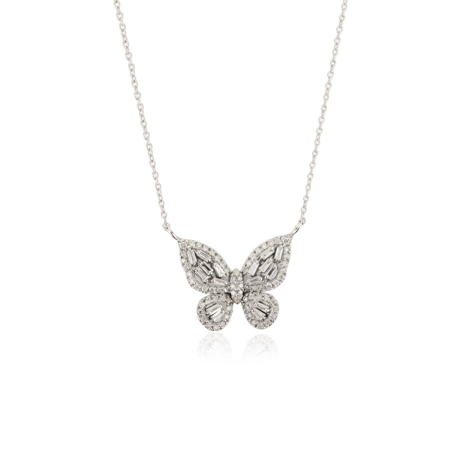 Collier pendentif papillon Art nouveau en or blanc 14 carats en vente 3