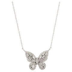 Collar Colgante Mariposa de Diamantes Art Nouveau en Oro Blanco de 14k Regalo de Joyería