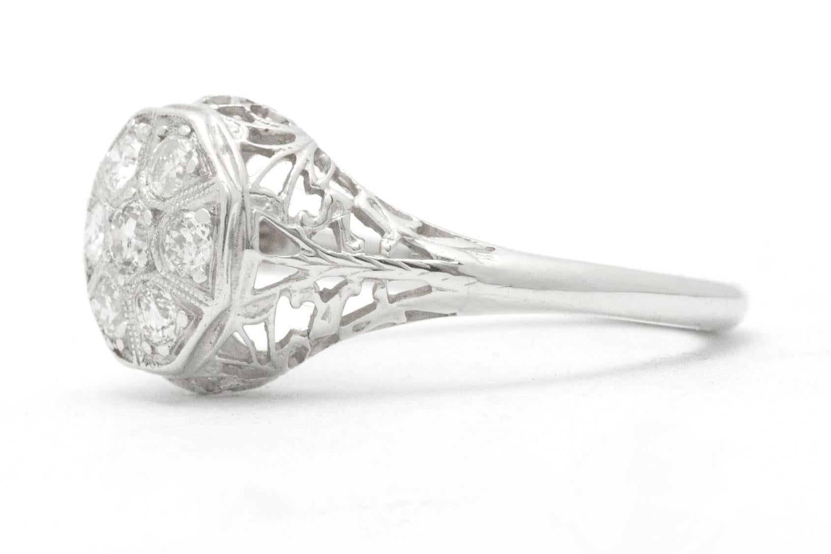 Revival Vintage 0.35 Carat Diamond Cluster Engagement Ring For Sale