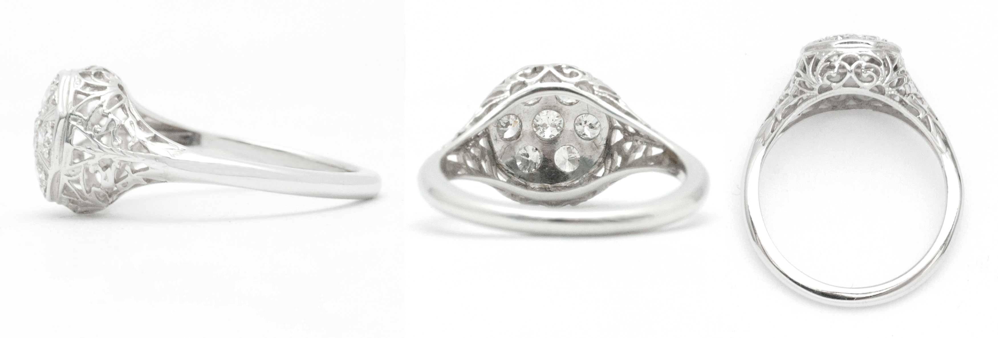 Old Mine Cut Vintage 0.35 Carat Diamond Cluster Engagement Ring For Sale